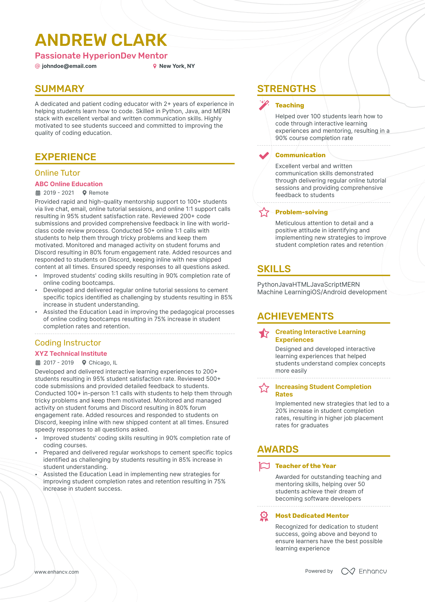 mentor resume example