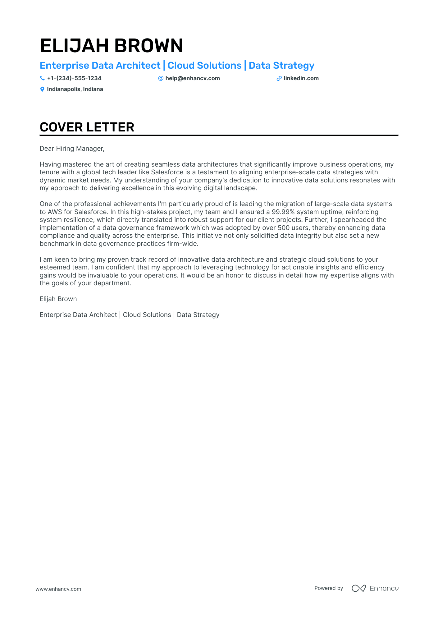 Enterprise Data Architect cover letter