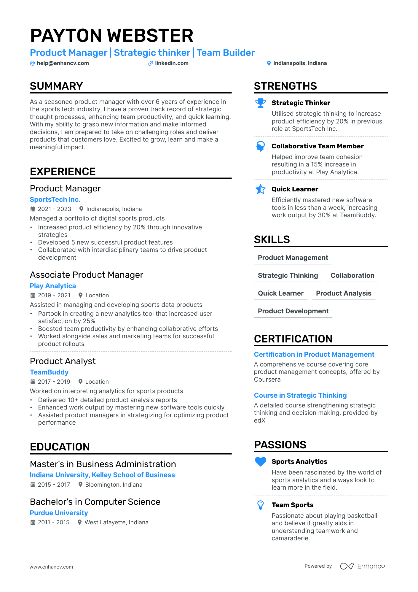 Product Manager Intern resume example