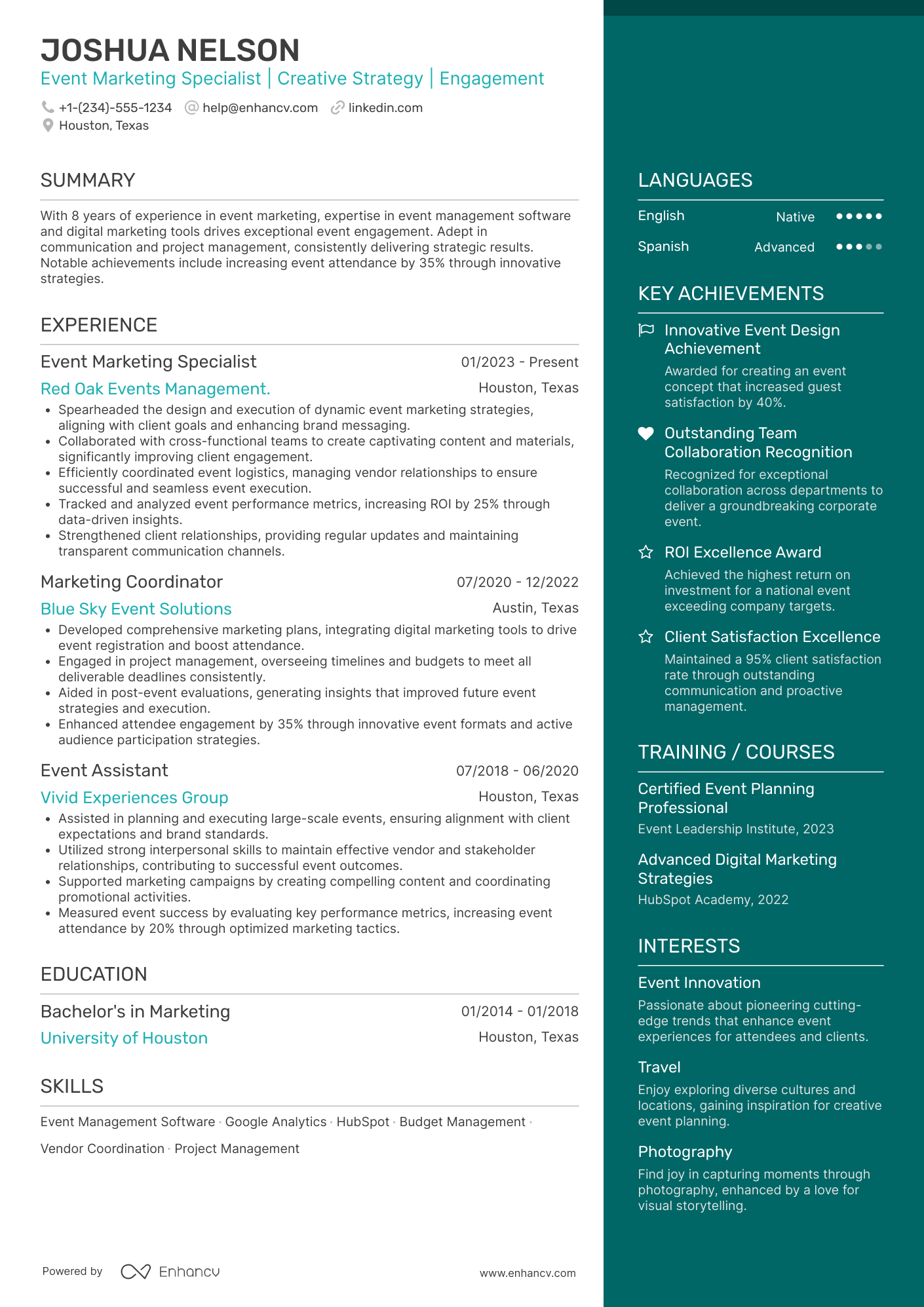 Event Marketing resume example