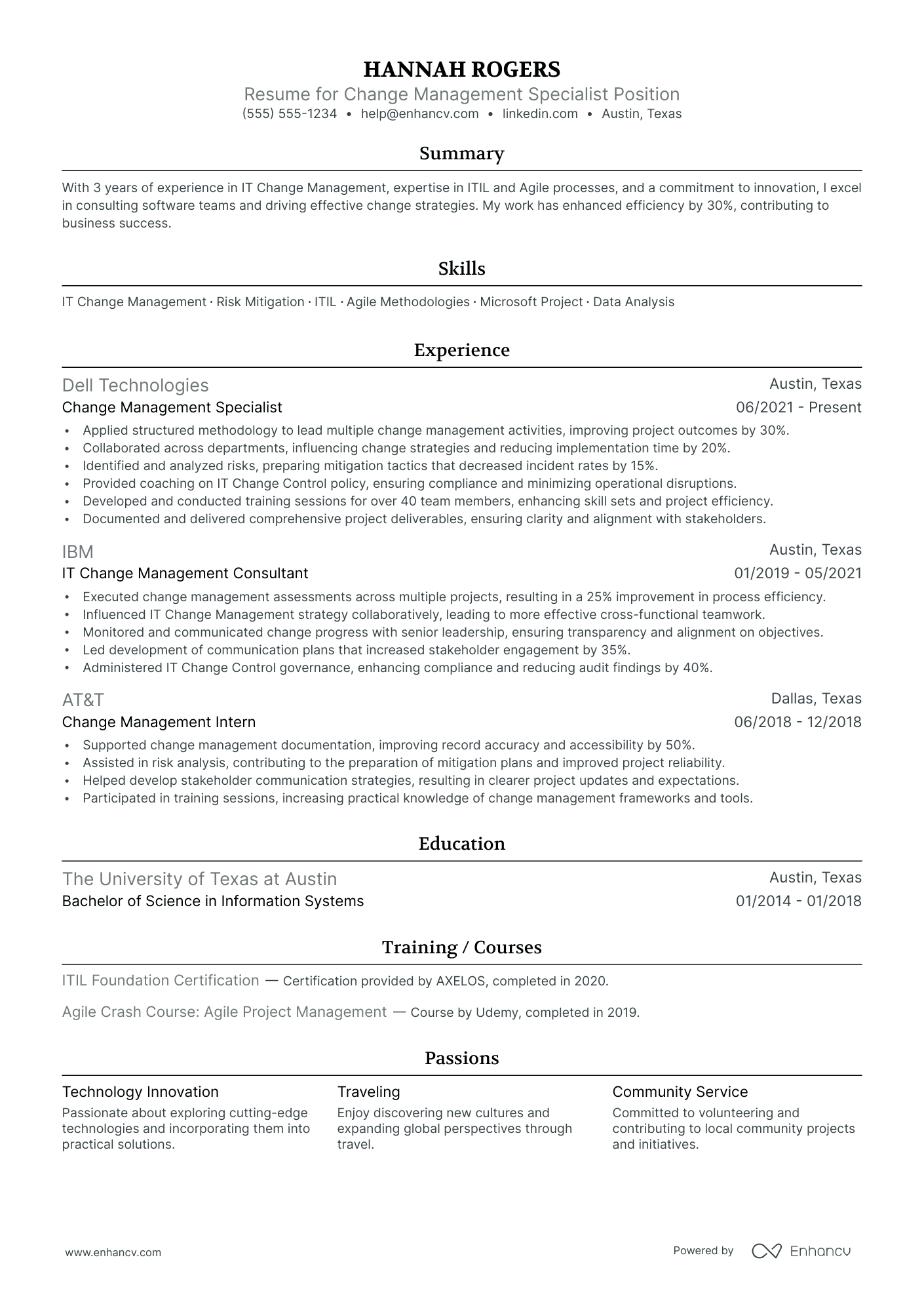 Change Management Analyst resume example