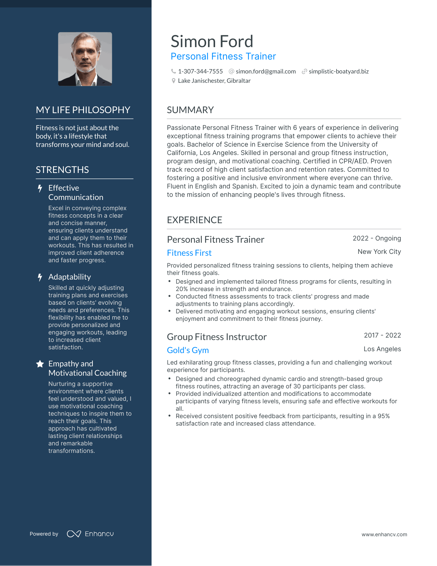 Personal Fitness Trainer resume example