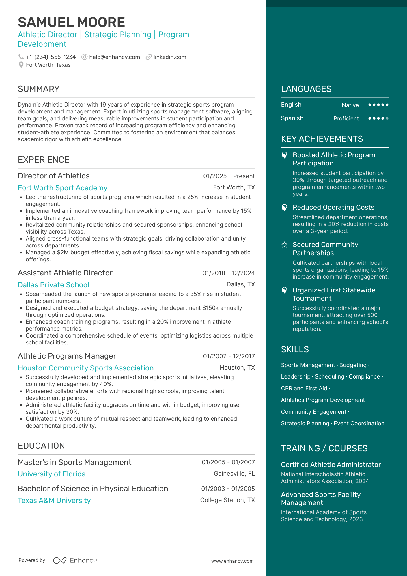 Athletic Director resume example