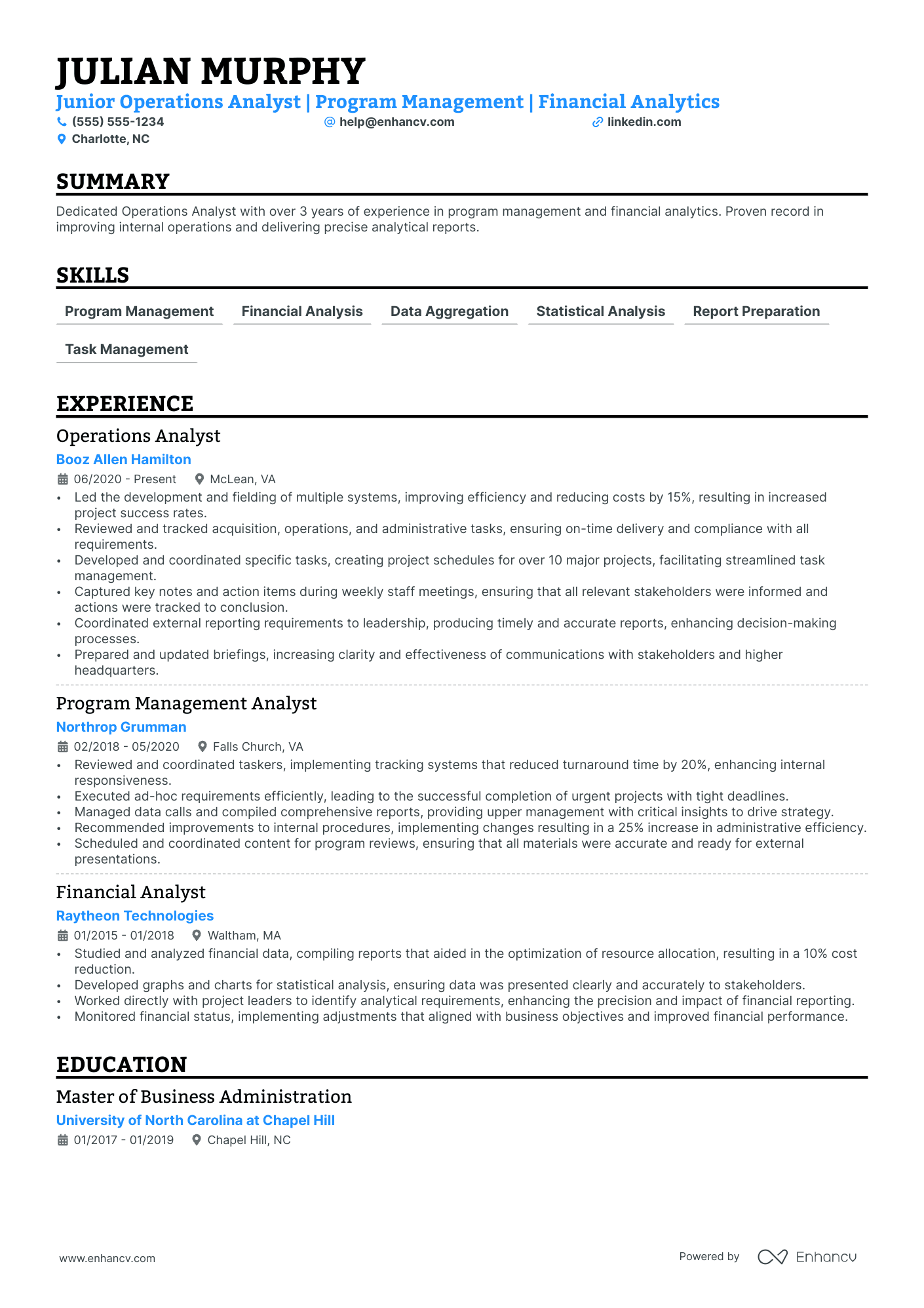 Junior Operations Analyst Resume Example Resume Example