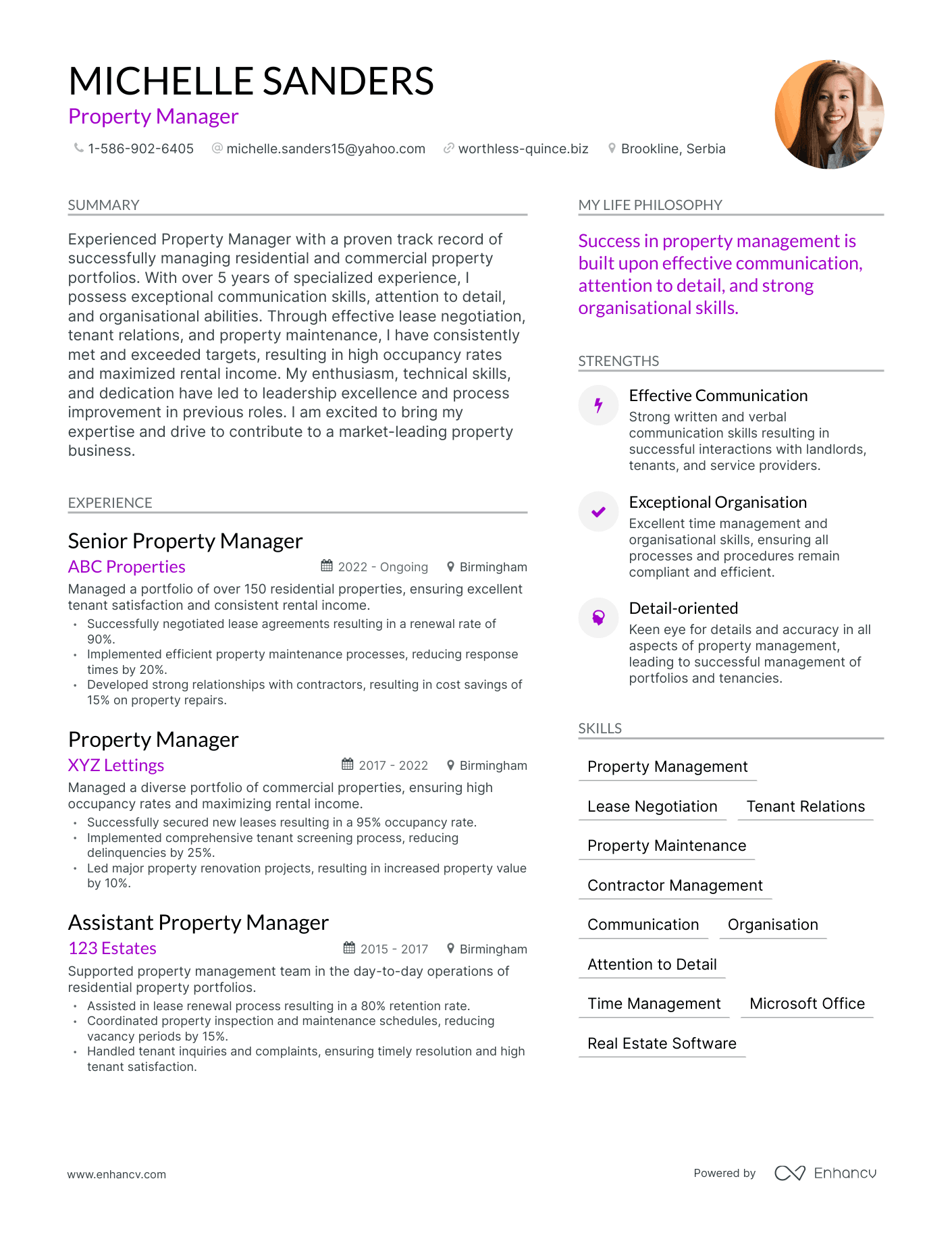 Modern Property Manager Resume Example
