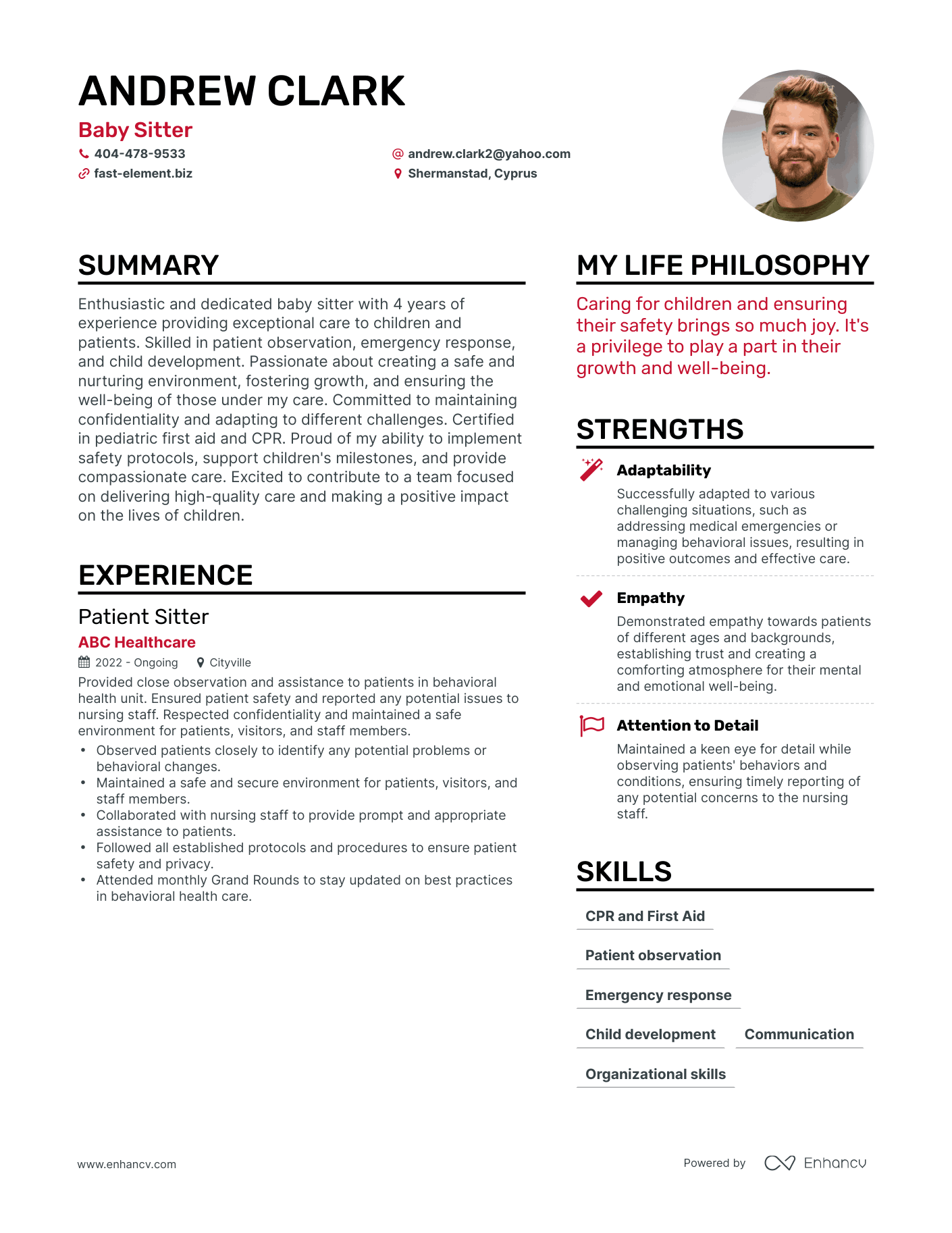 Baby Sitter resume example