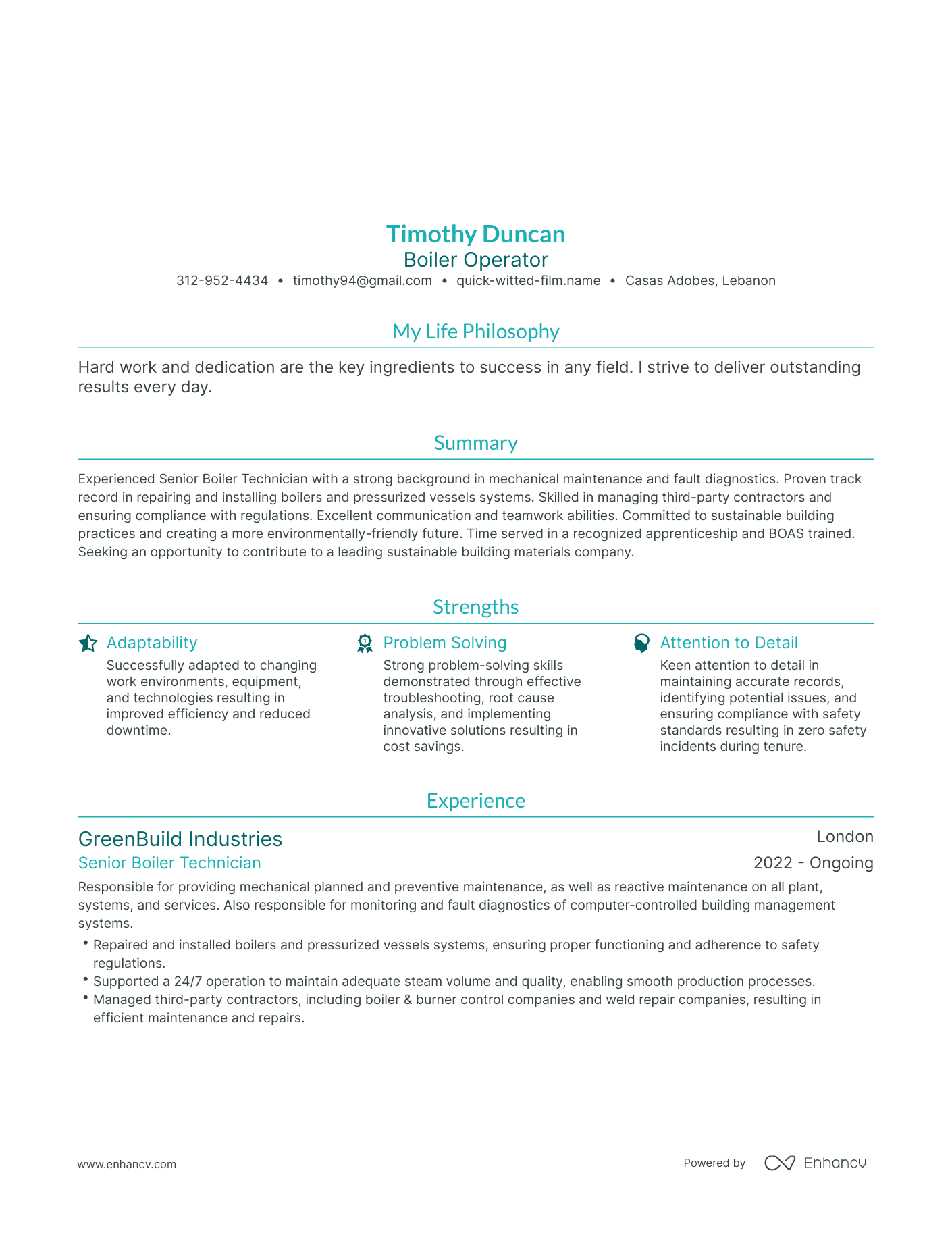 Modern Boiler Operator Resume Example Resume Example