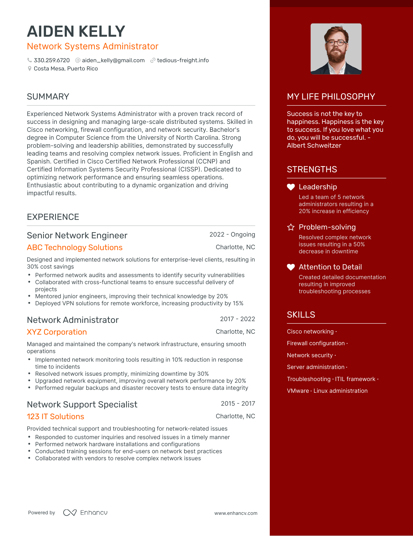 Network Systems Administrator resume example