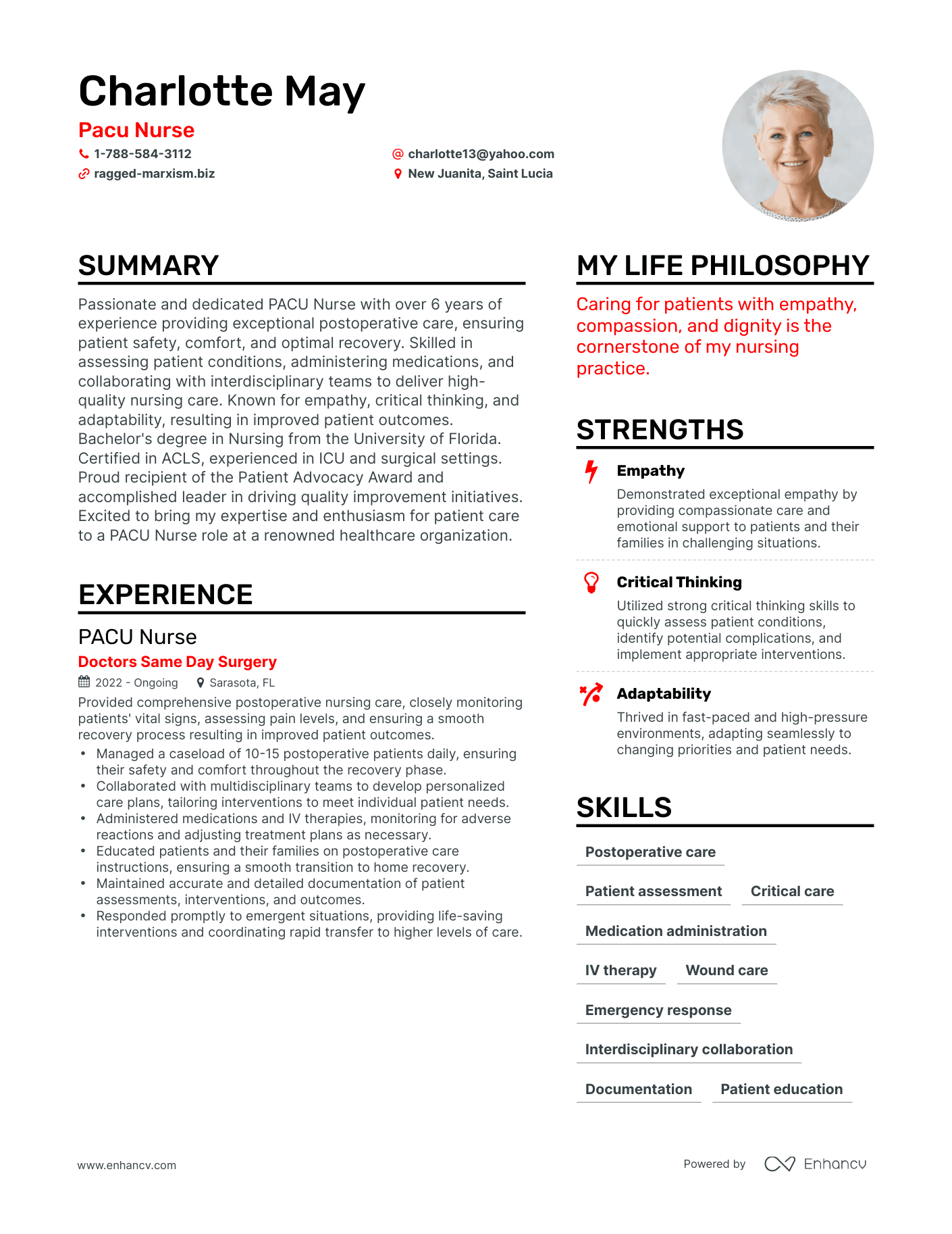Pacu Nurse resume example