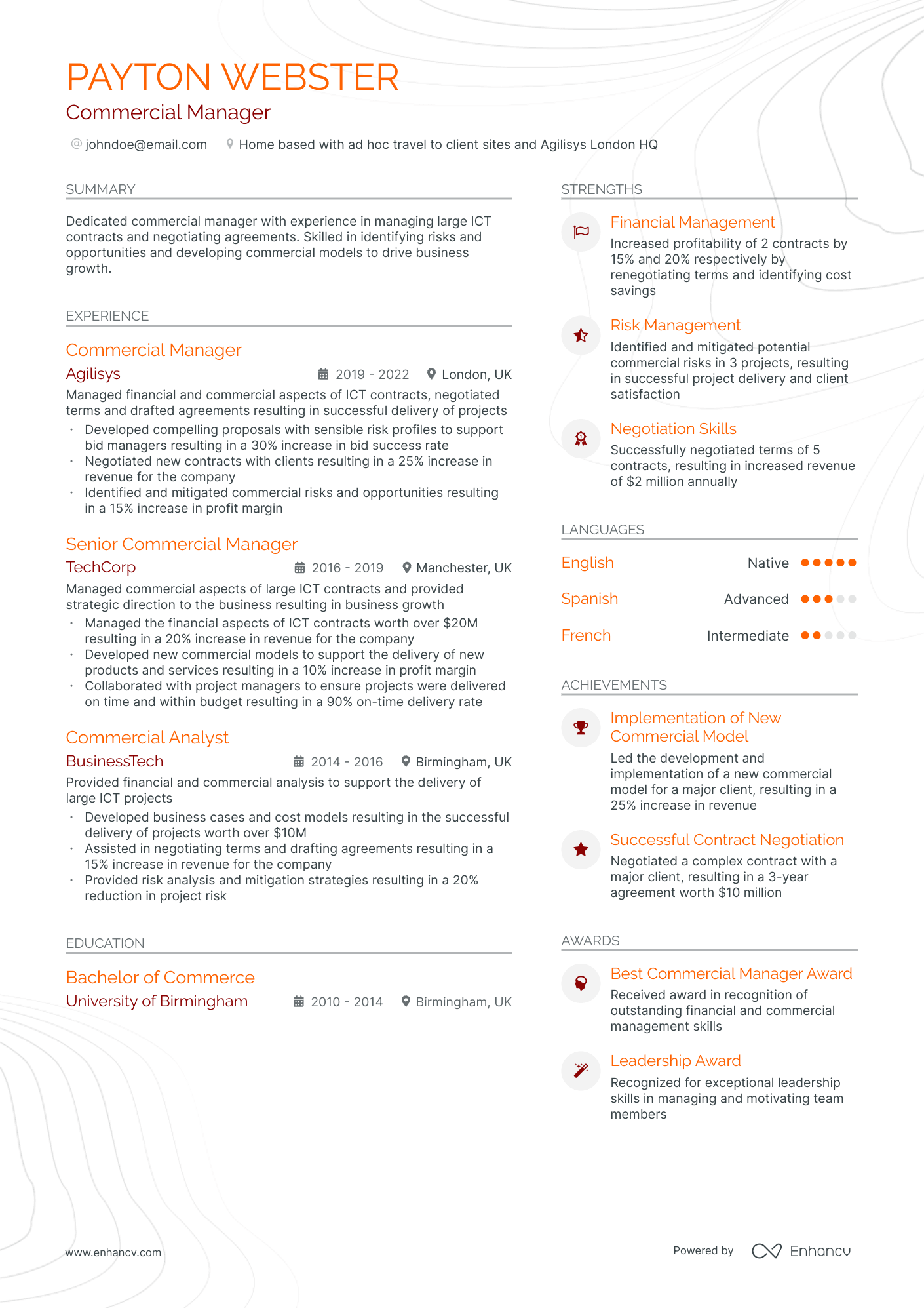 commercial manager resume example