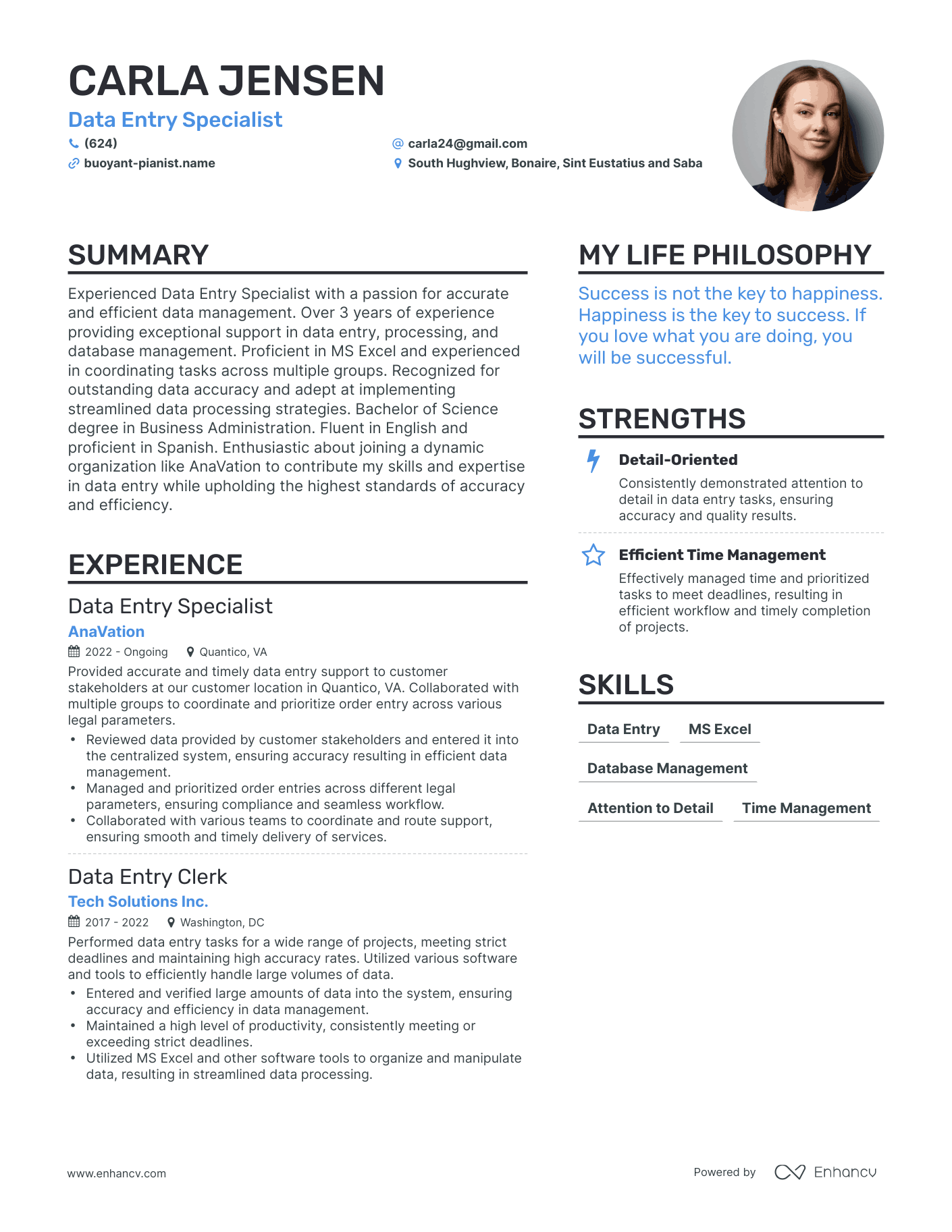 Data Entry Specialist resume example