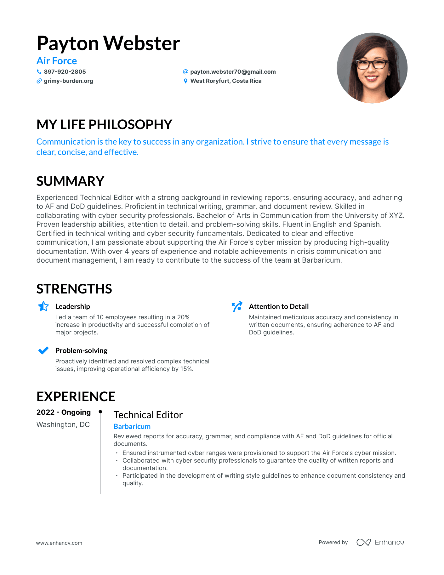 Creative Air Force Resume Example