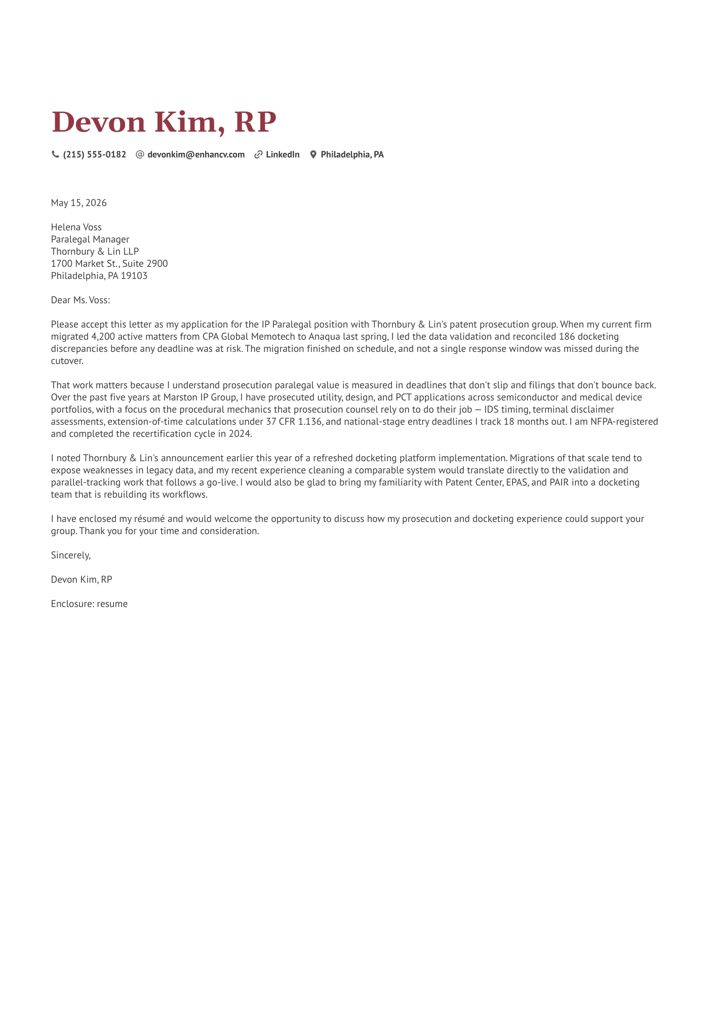 Paralegal cover letter