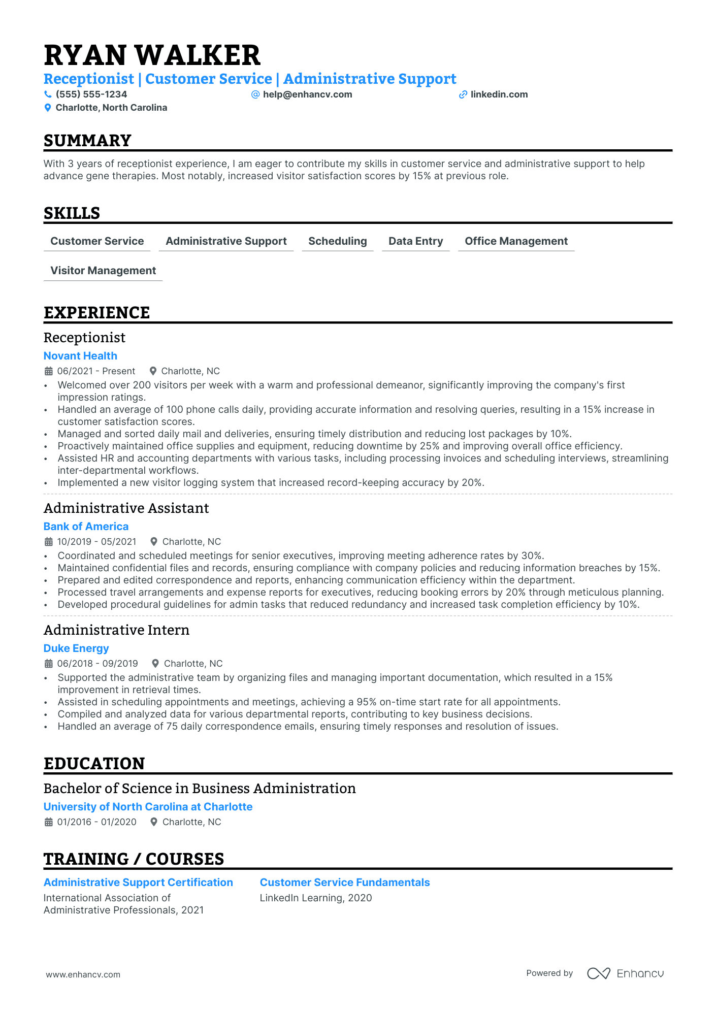 Receptionist resume example