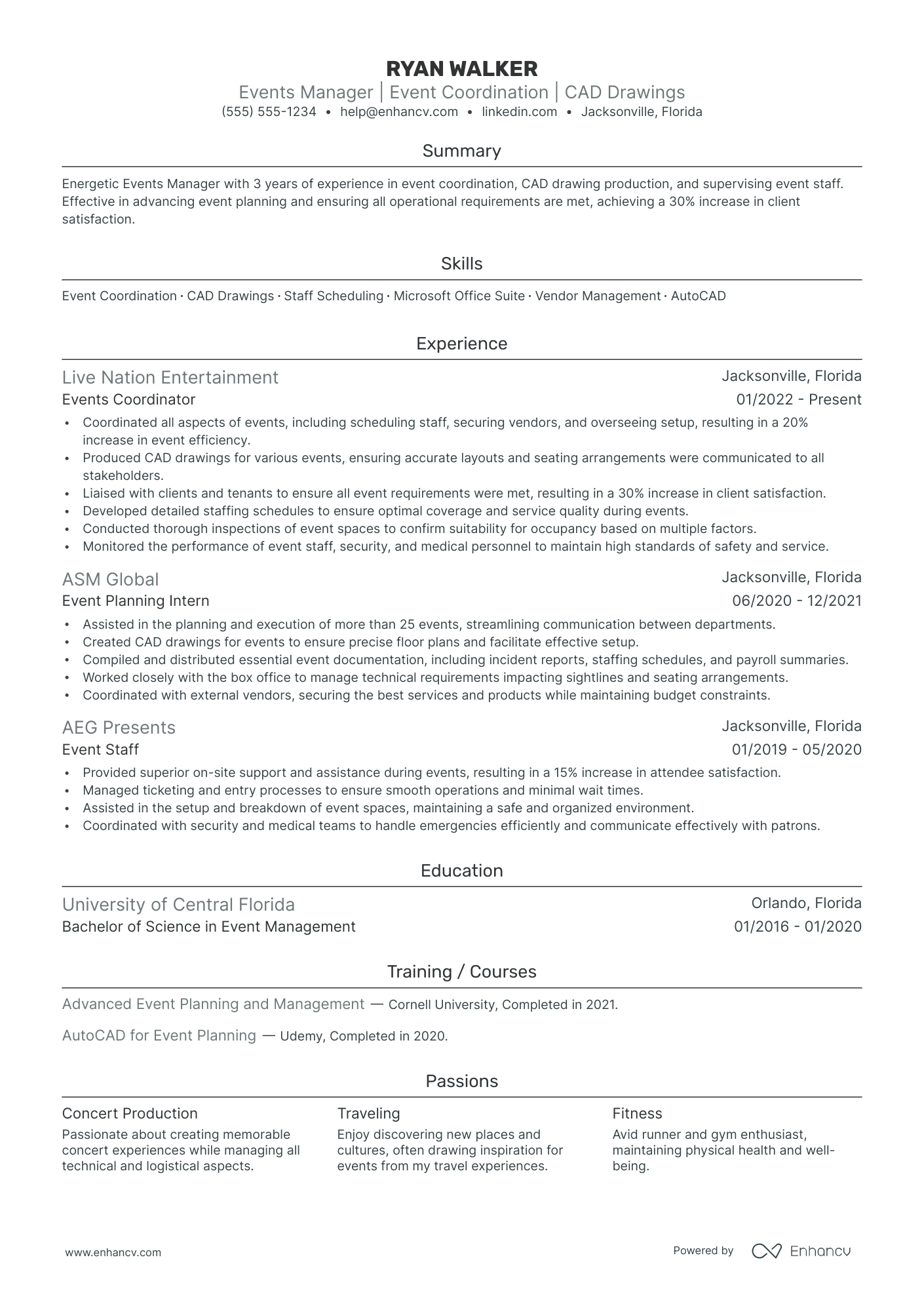 Special Events Manager resume example