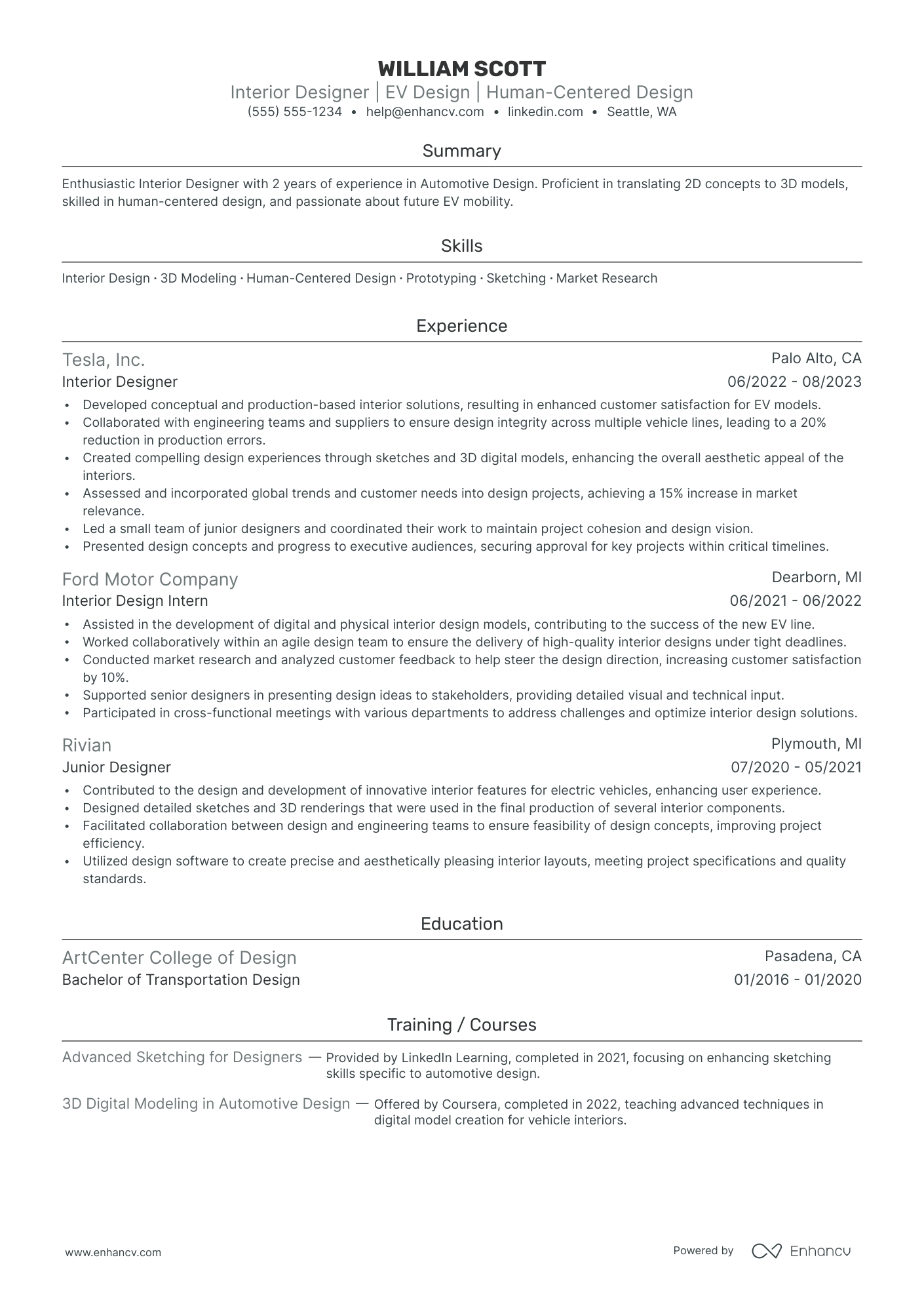 Interior Designer resume example