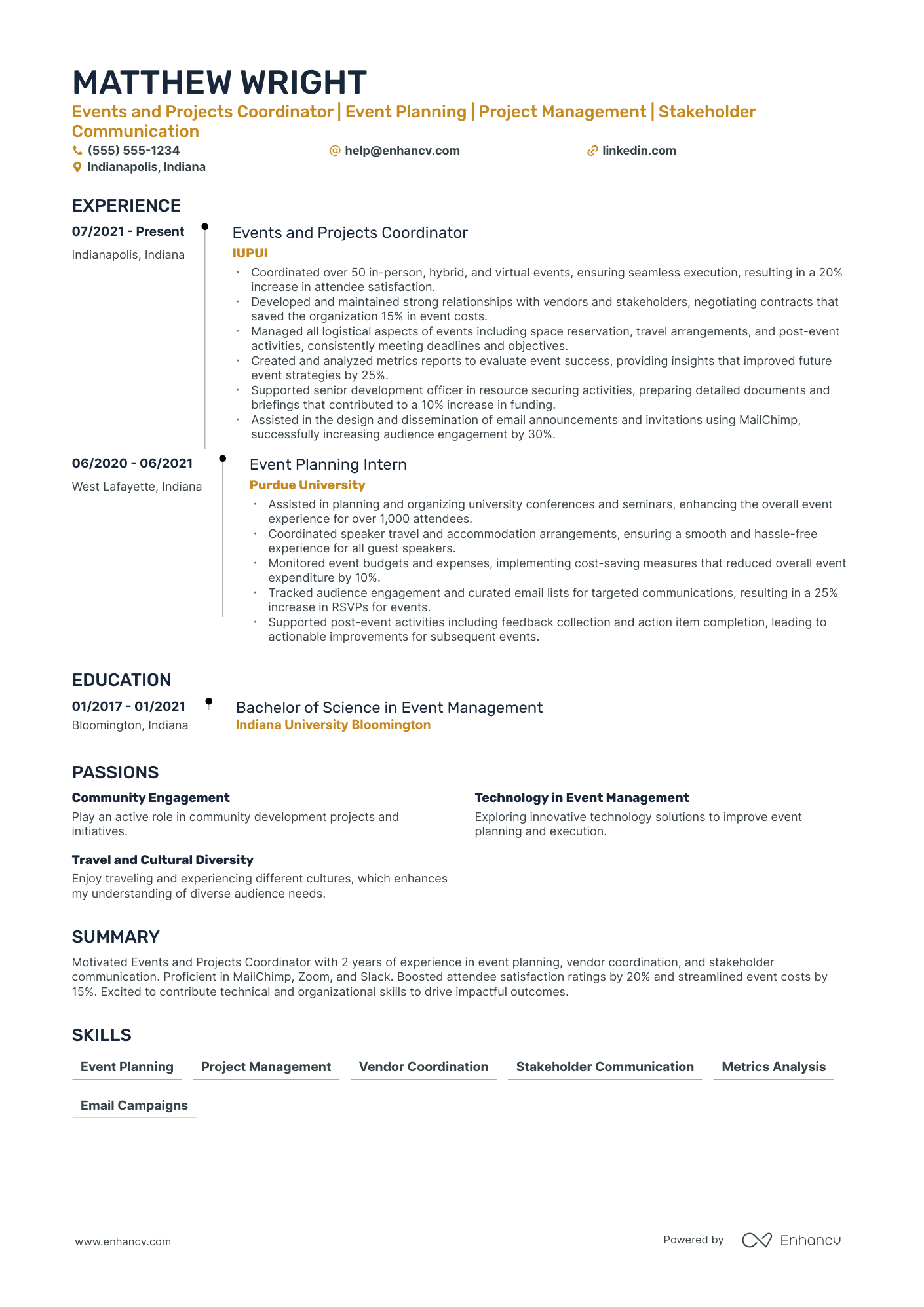 Event Project Coordinator resume example