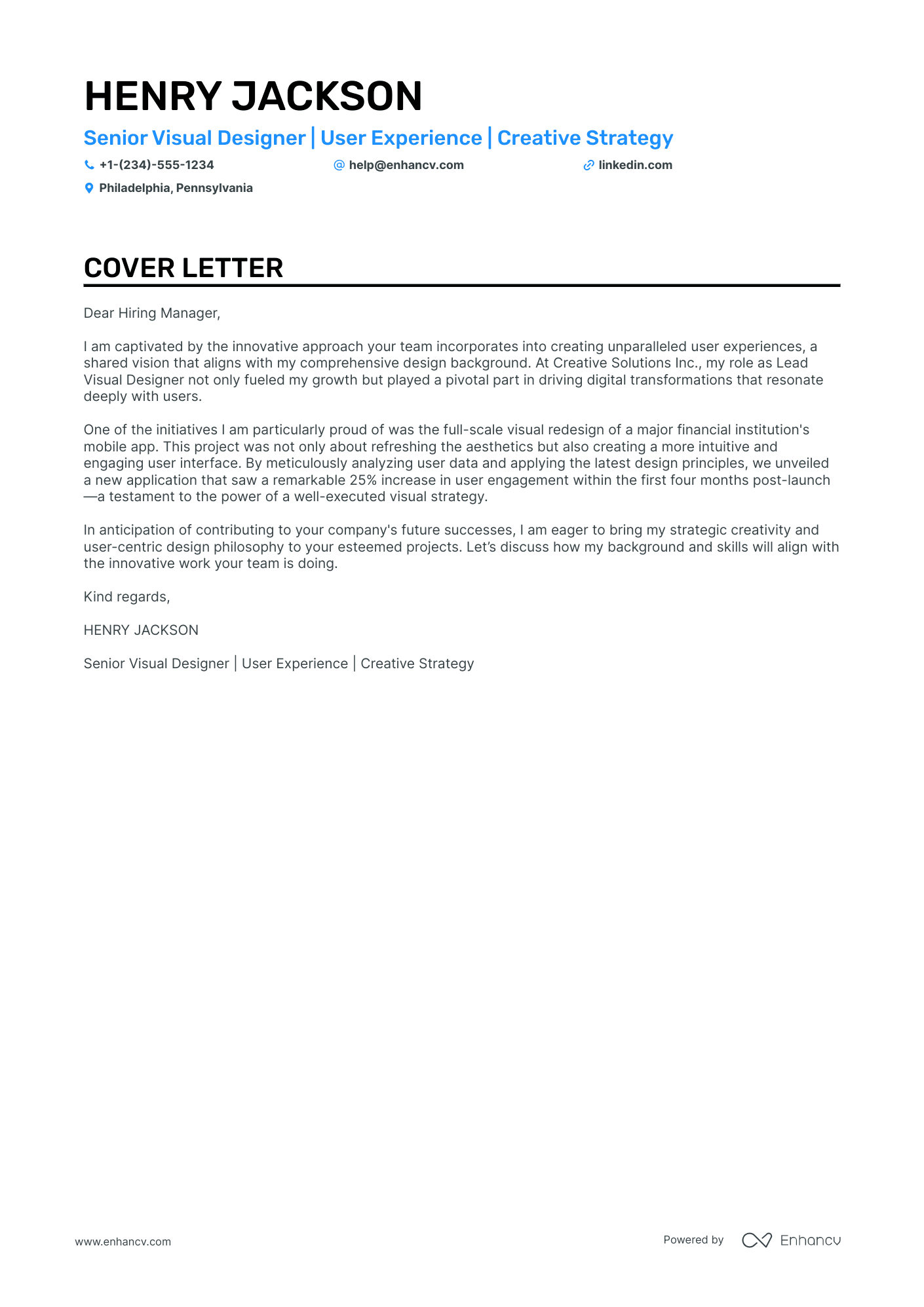 Visual Designer cover letter