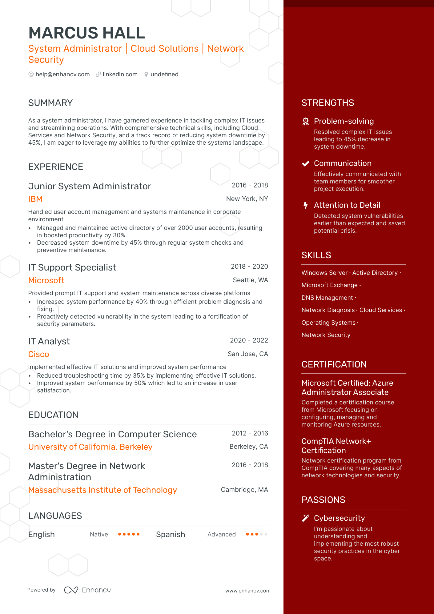 Entry Level System Administrator resume example