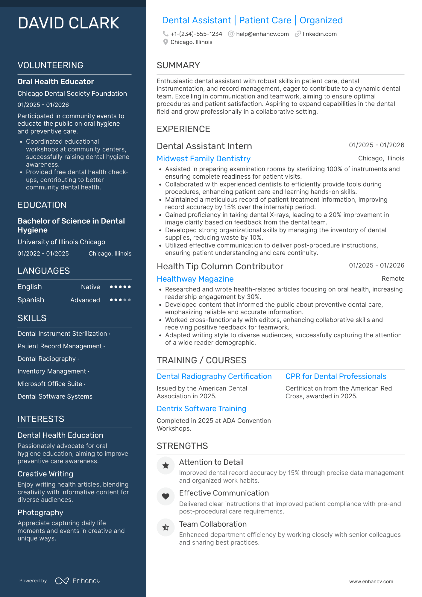 Entry Level Dental Assistant resume example