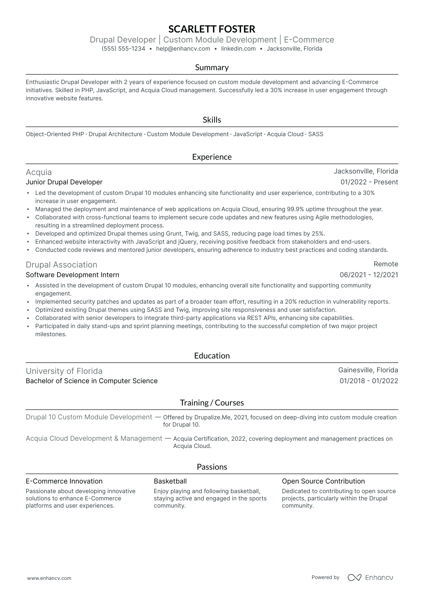 Drupal Developer resume example