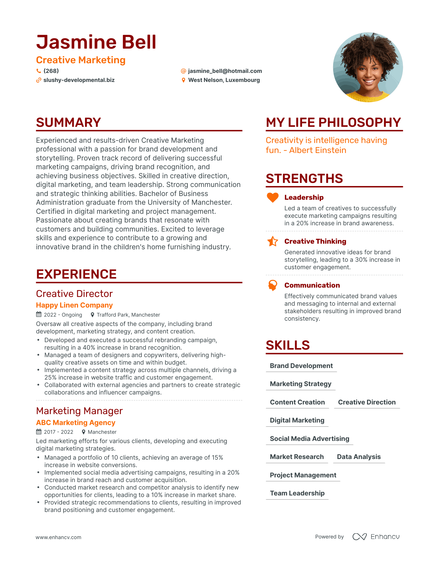 Creative Marketing resume example