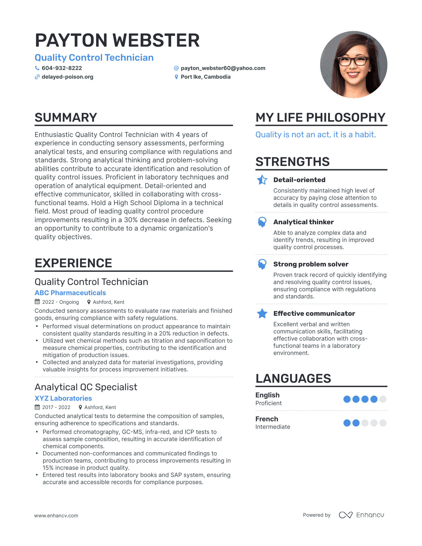 Quality Control Technician resume example