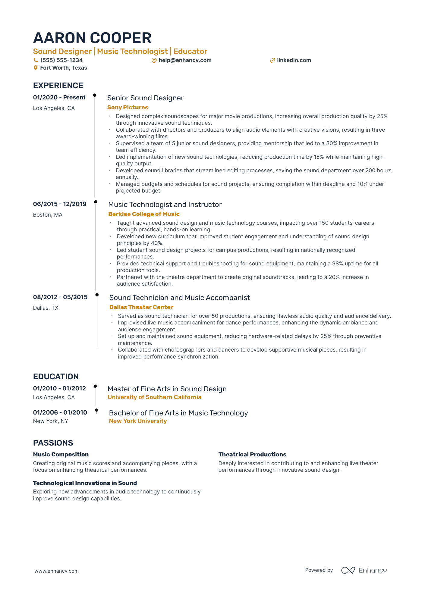 Junior Sound Designer resume example