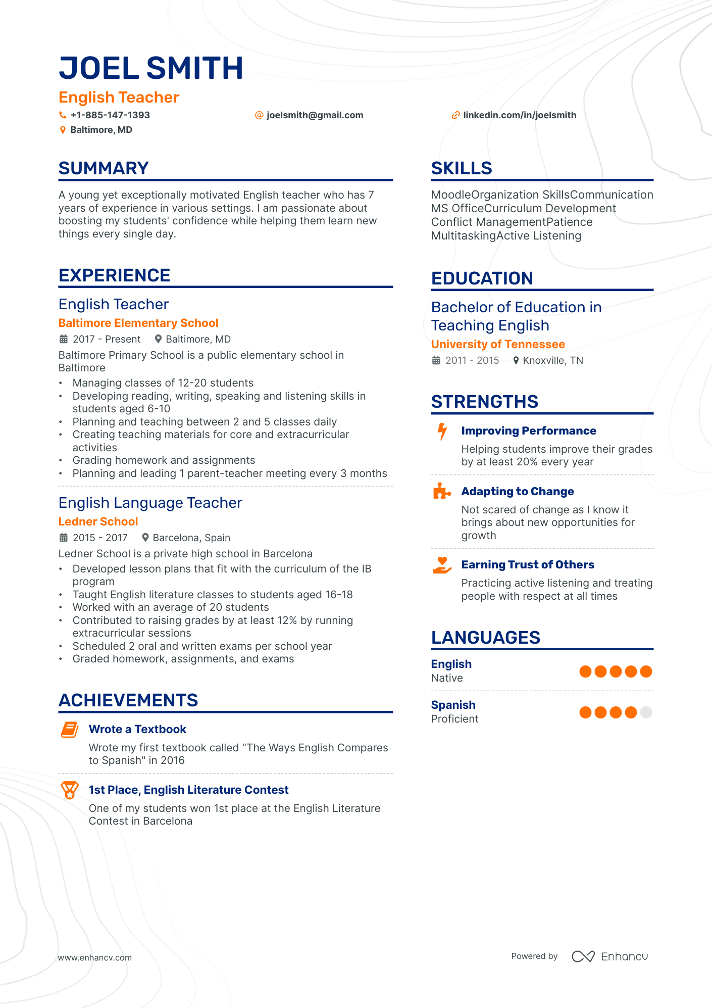 English Teacher resume example