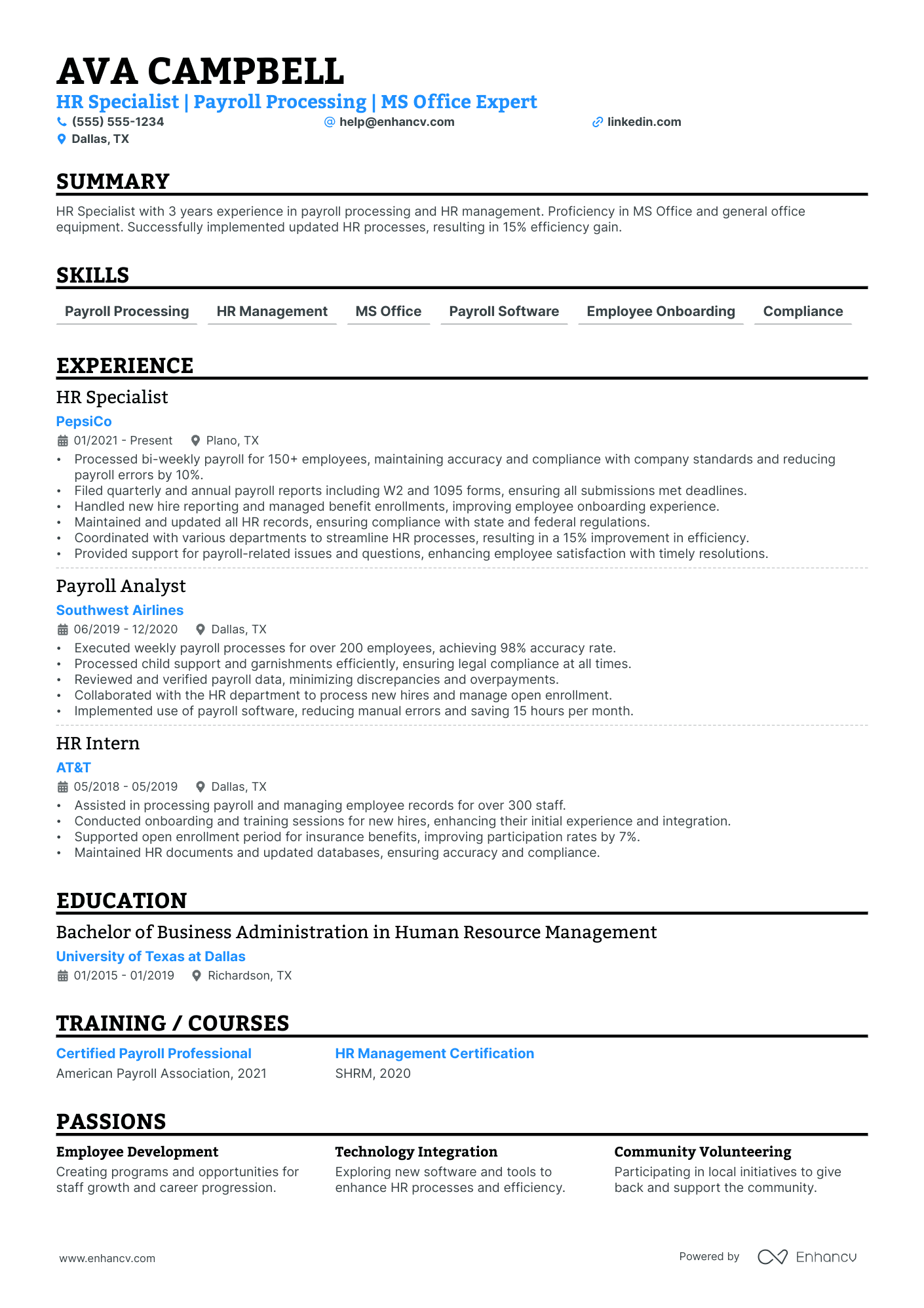 Payroll and HR Specialist Resume Example Resume Example