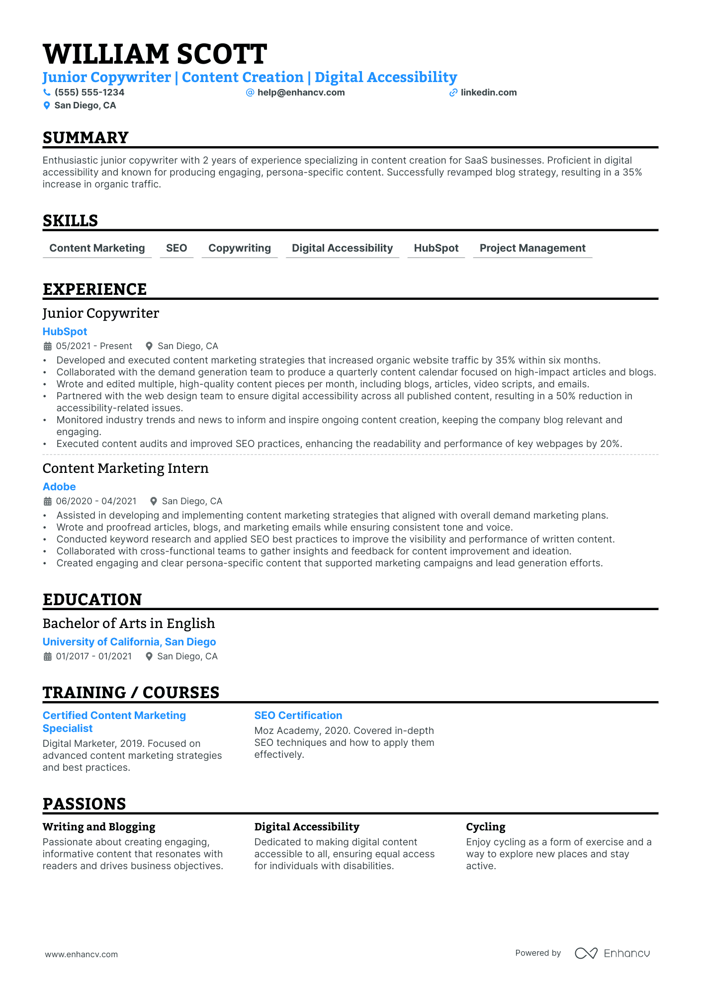 Senior Copywriter resume example