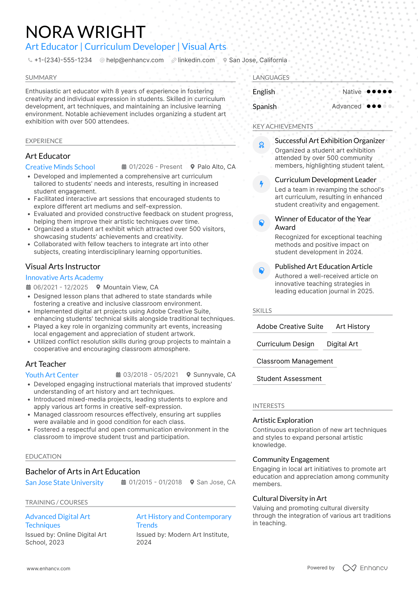 Art Teacher resume example