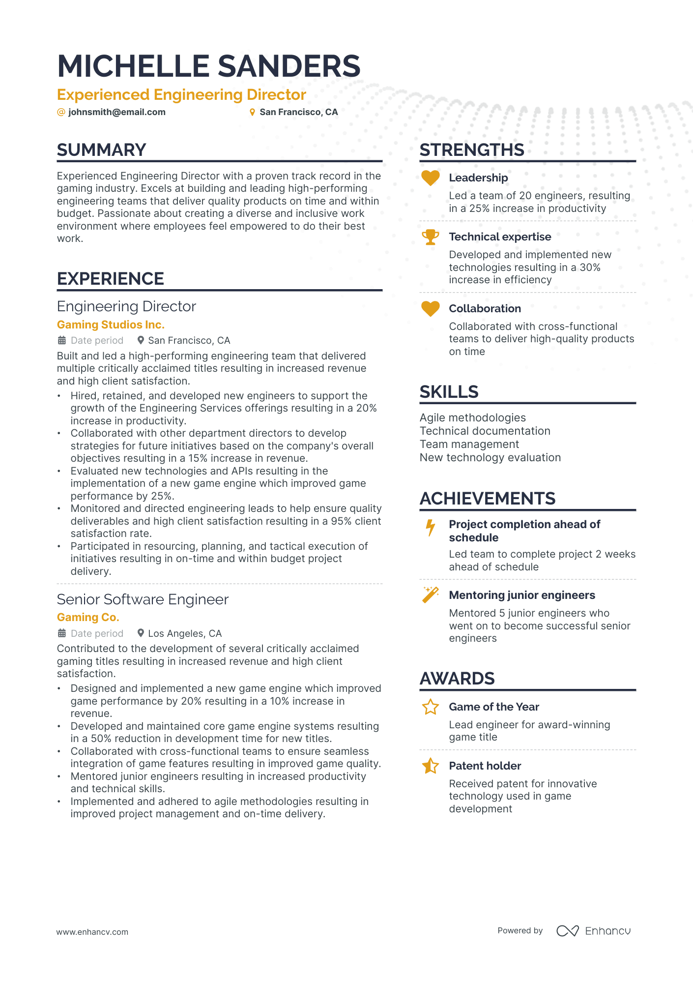 Director of Engineering resume example