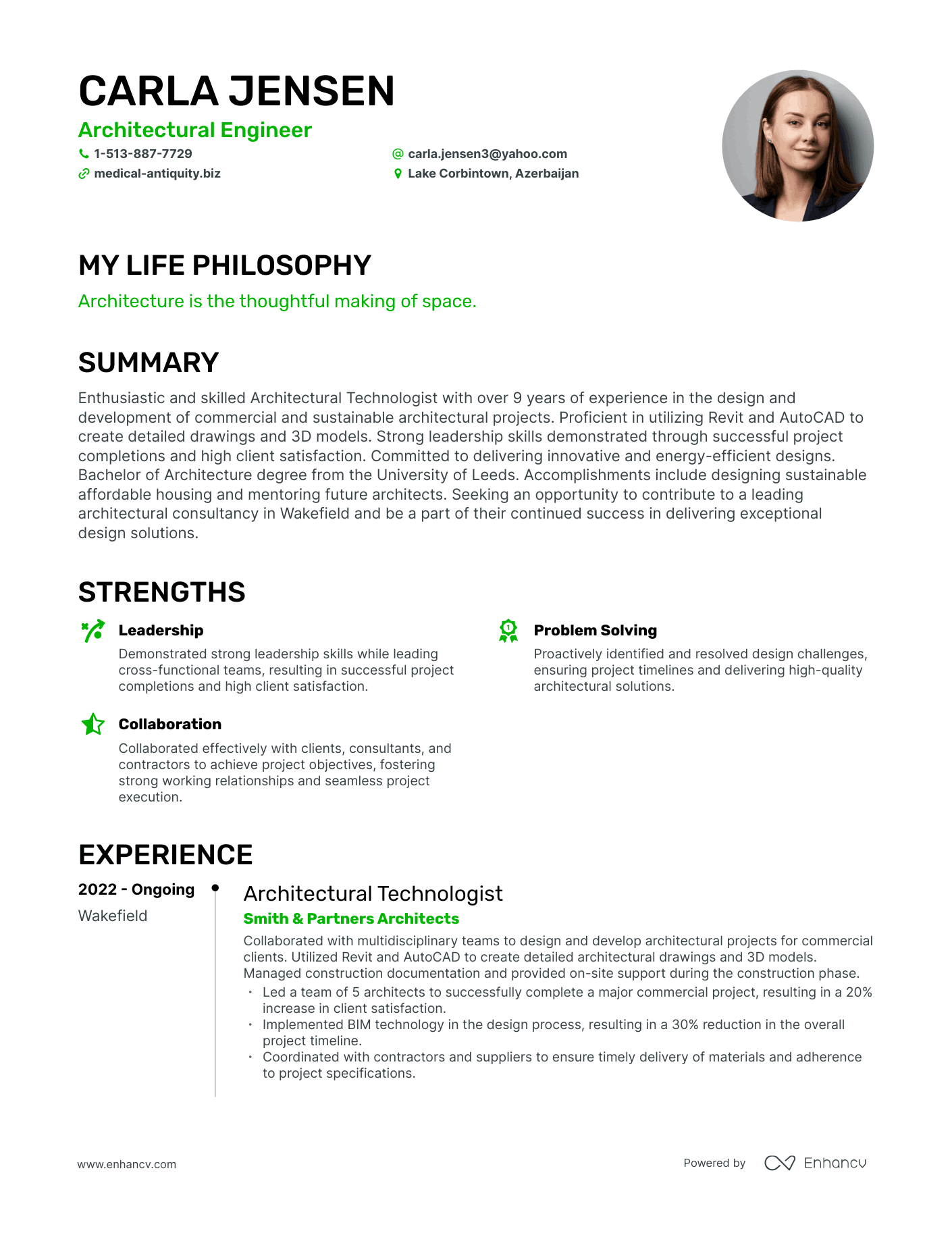 Creative Architectural Engineer Resume Example