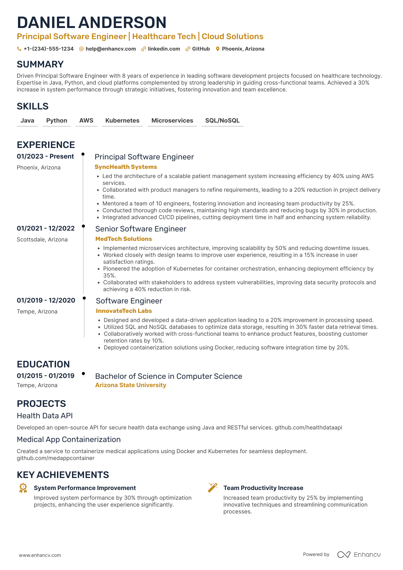Principal Software Engineer resume example