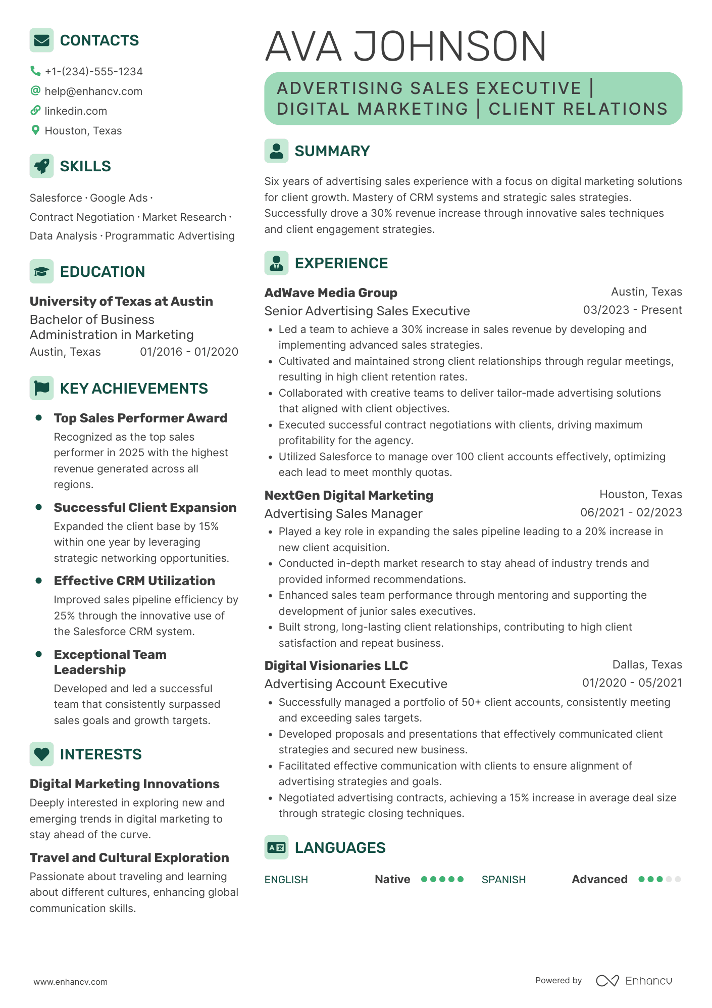 Advertising Sales Executive resume example