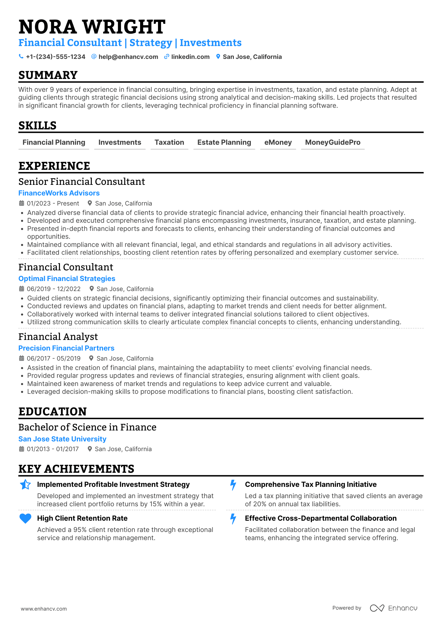 Financial Consultant resume example