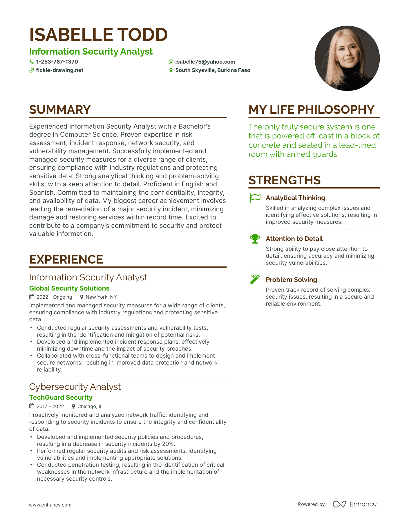 Information Security Analyst resume example