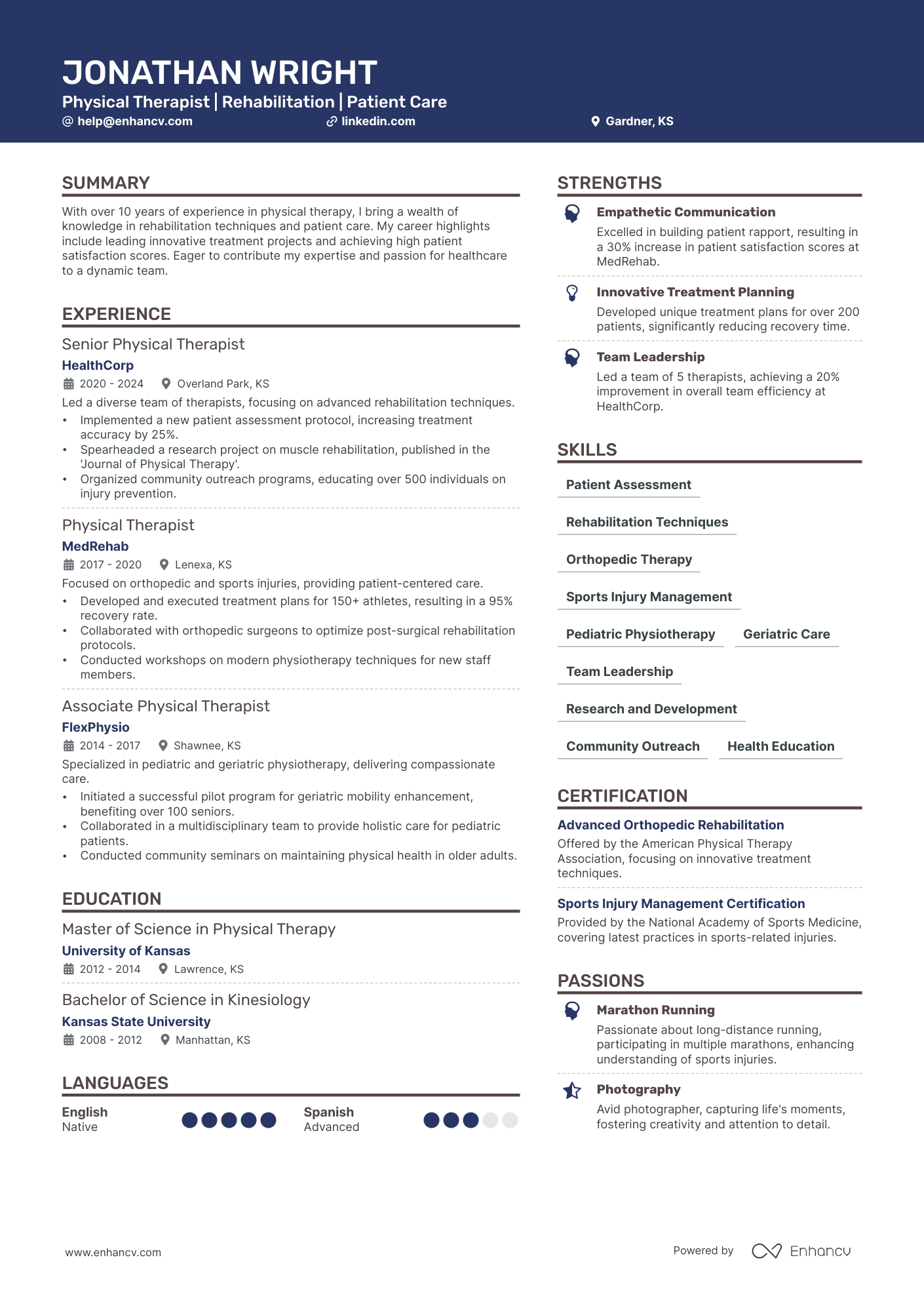 Physical Therapist resume example