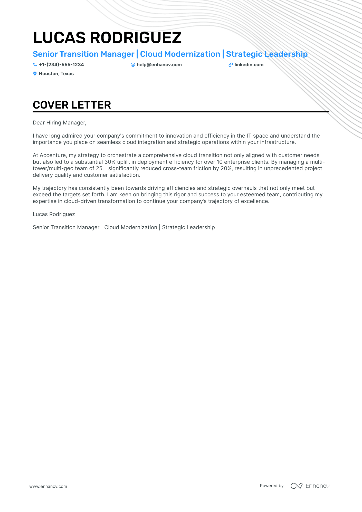Transition Manager cover letter