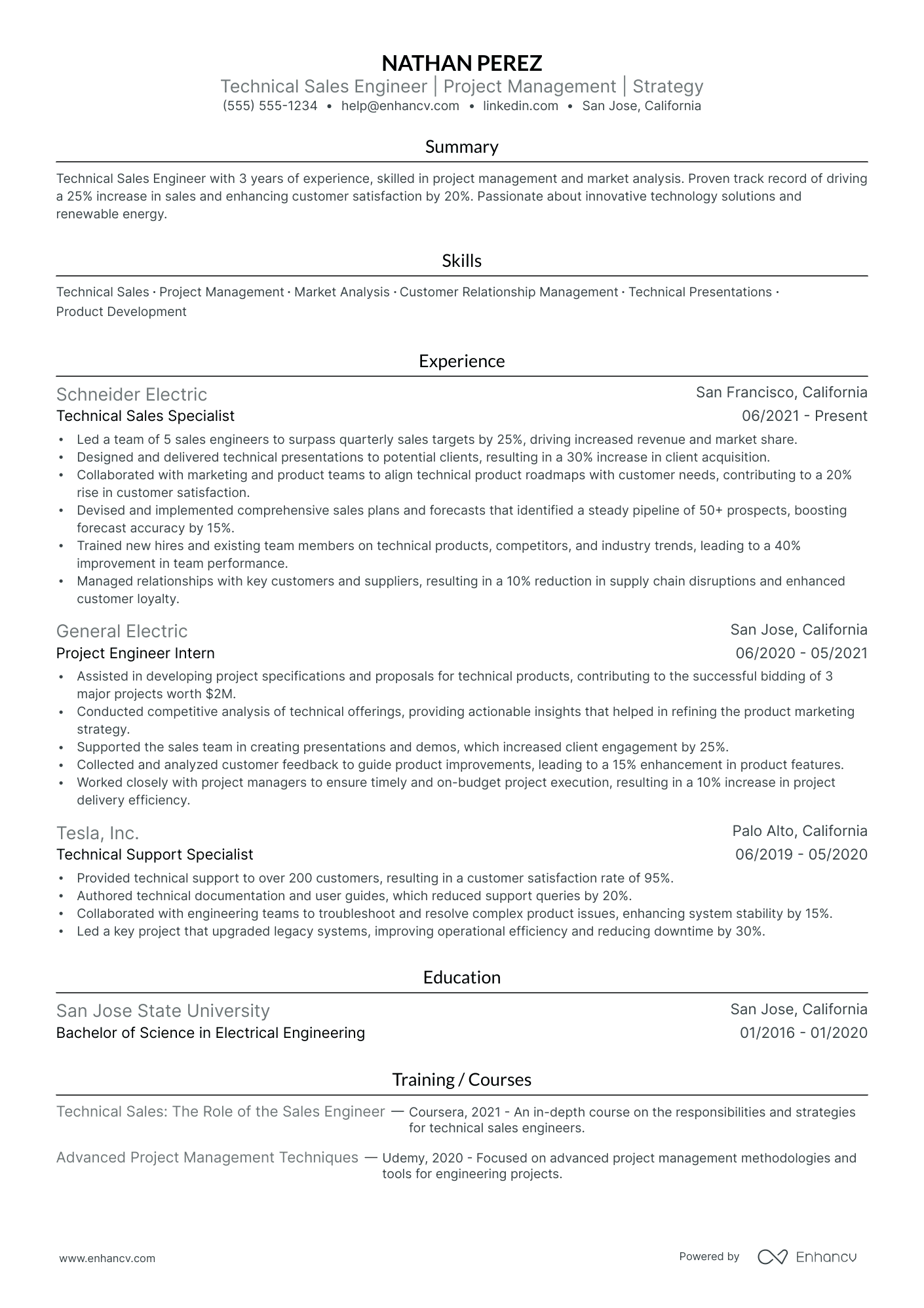 Technical Sales resume example