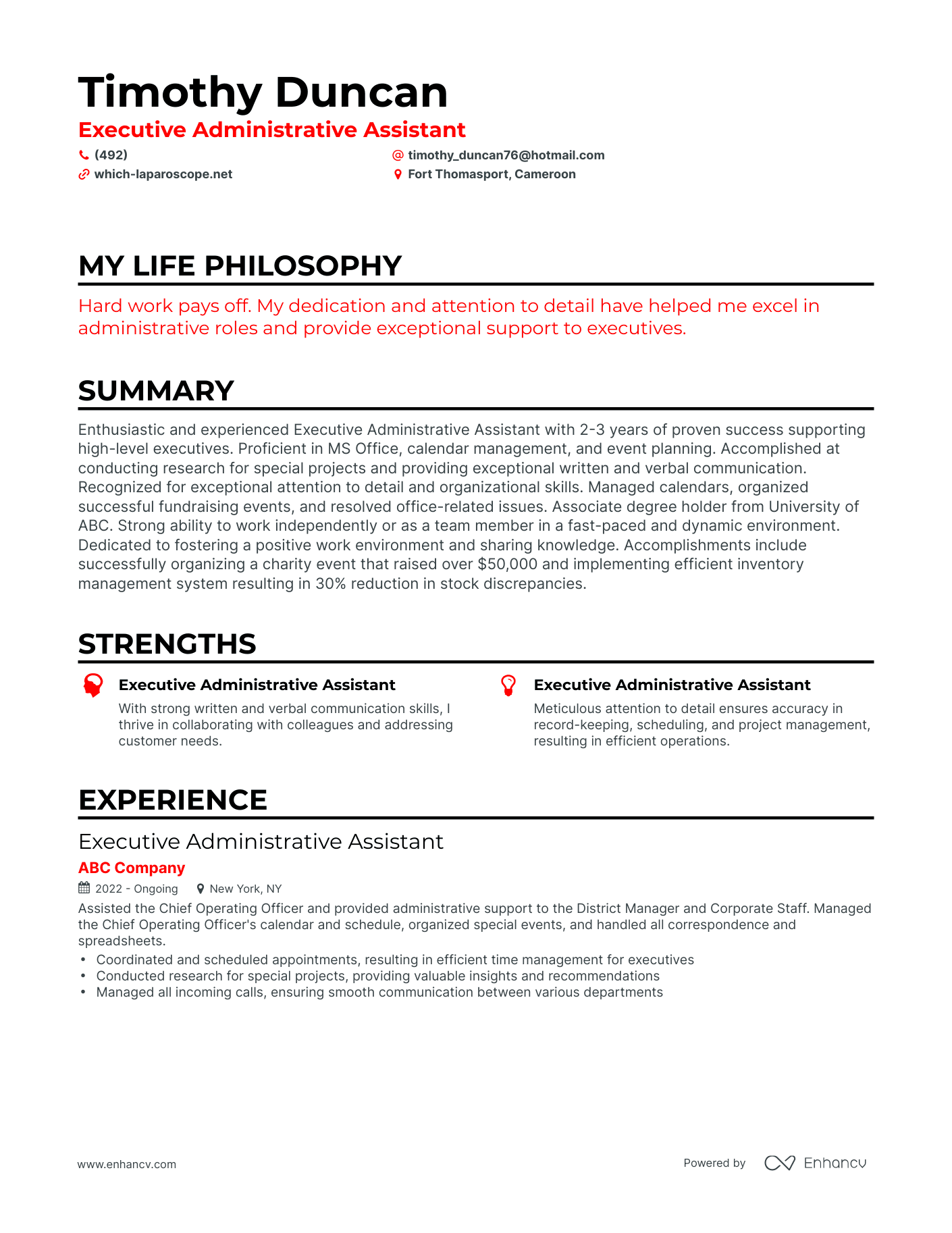 Creative Executive Administrative Assistant Resume Example