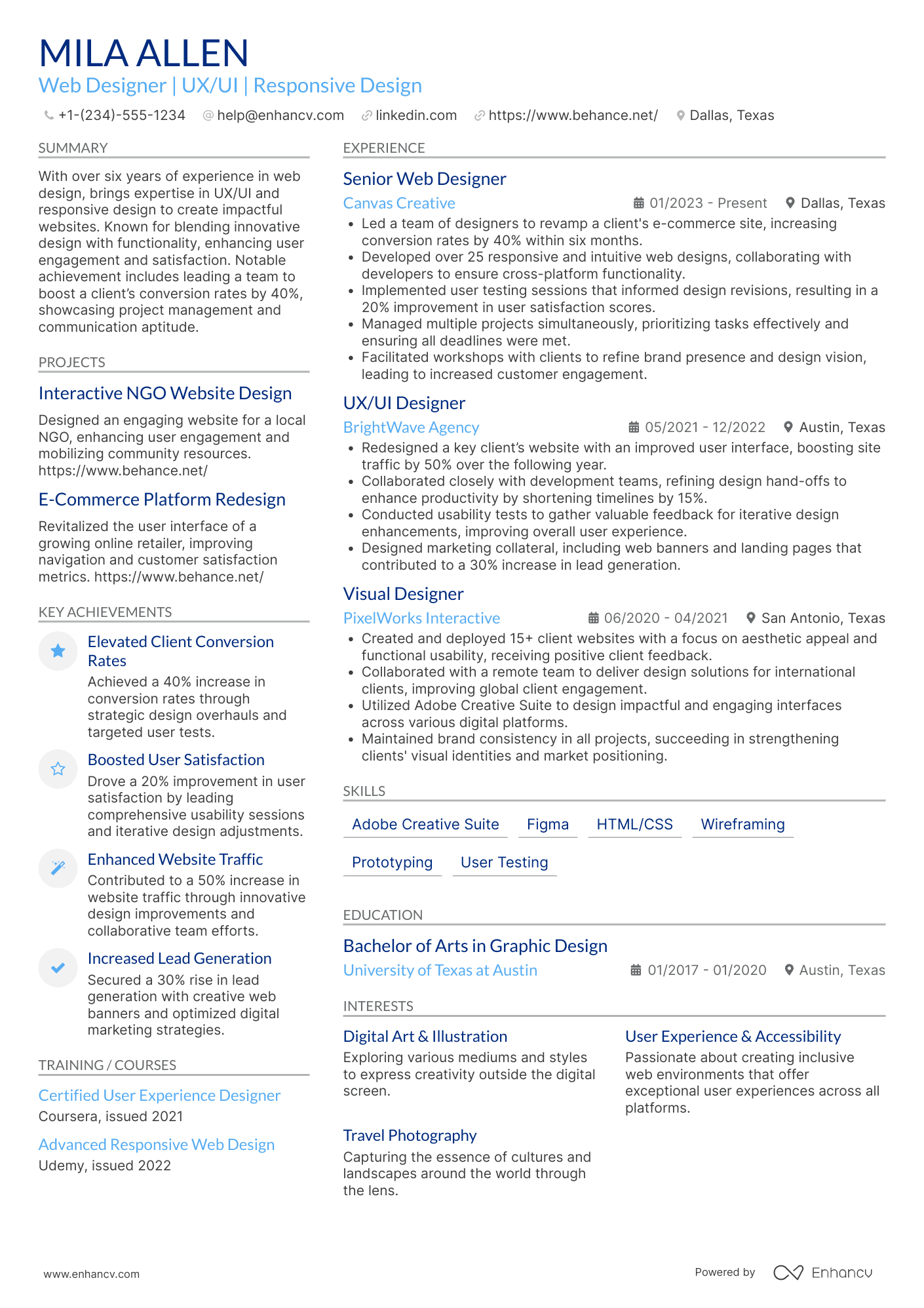 Web Designer resume example