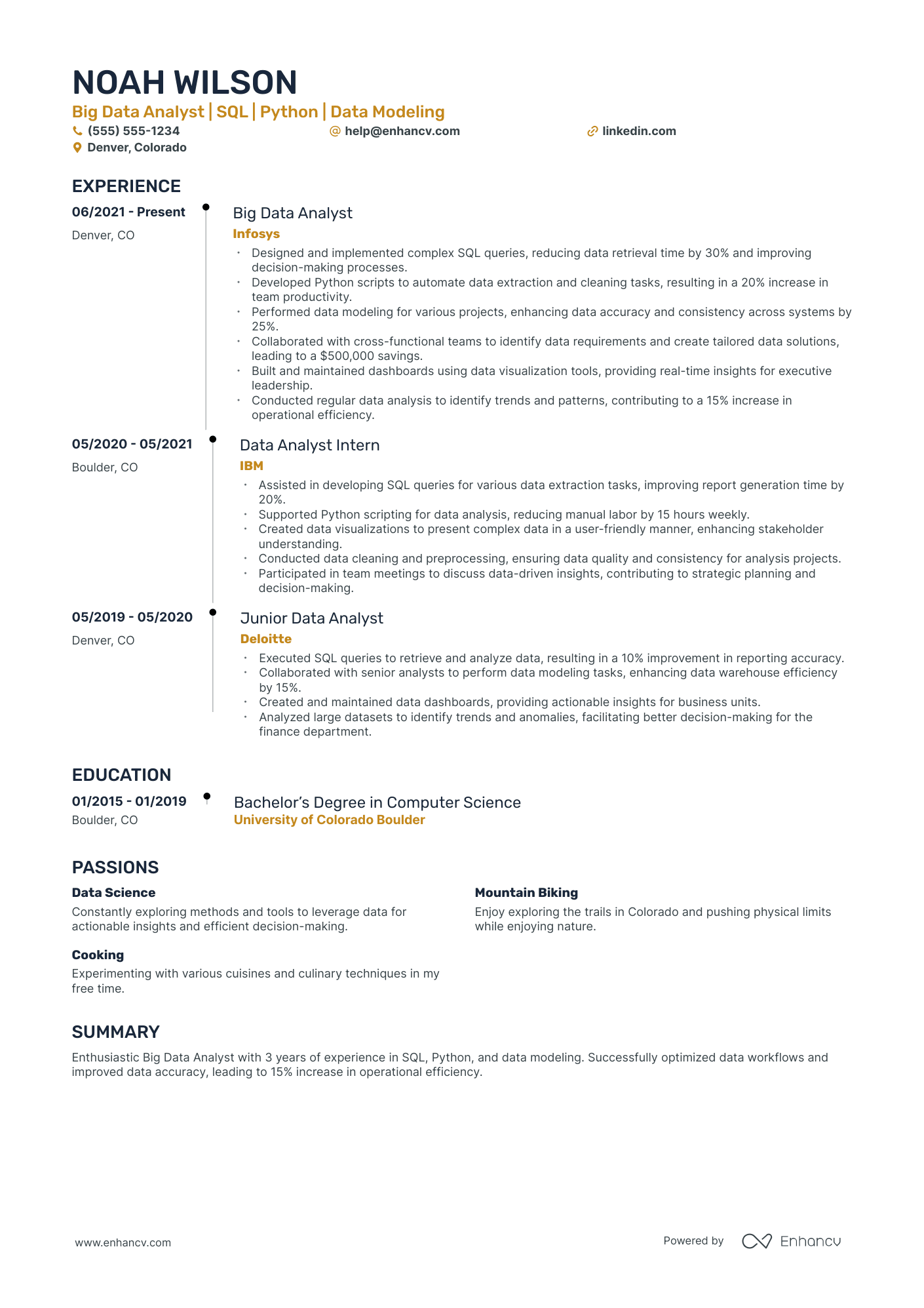 Big Data Analyst resume example