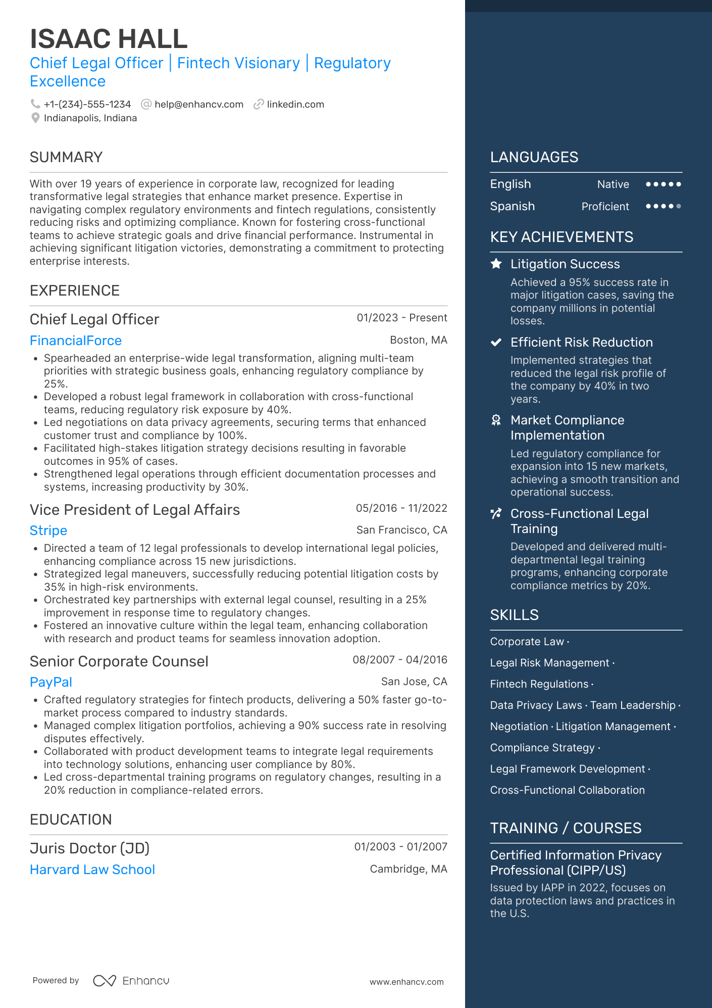 Chief Legal Officer resume example