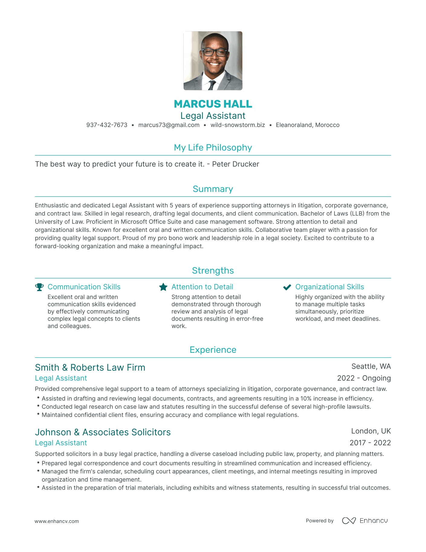 Modern Legal Assistant Resume Example