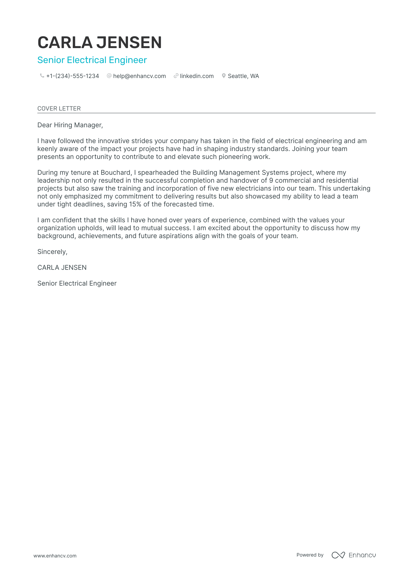 Electrical Engineering cover letter
