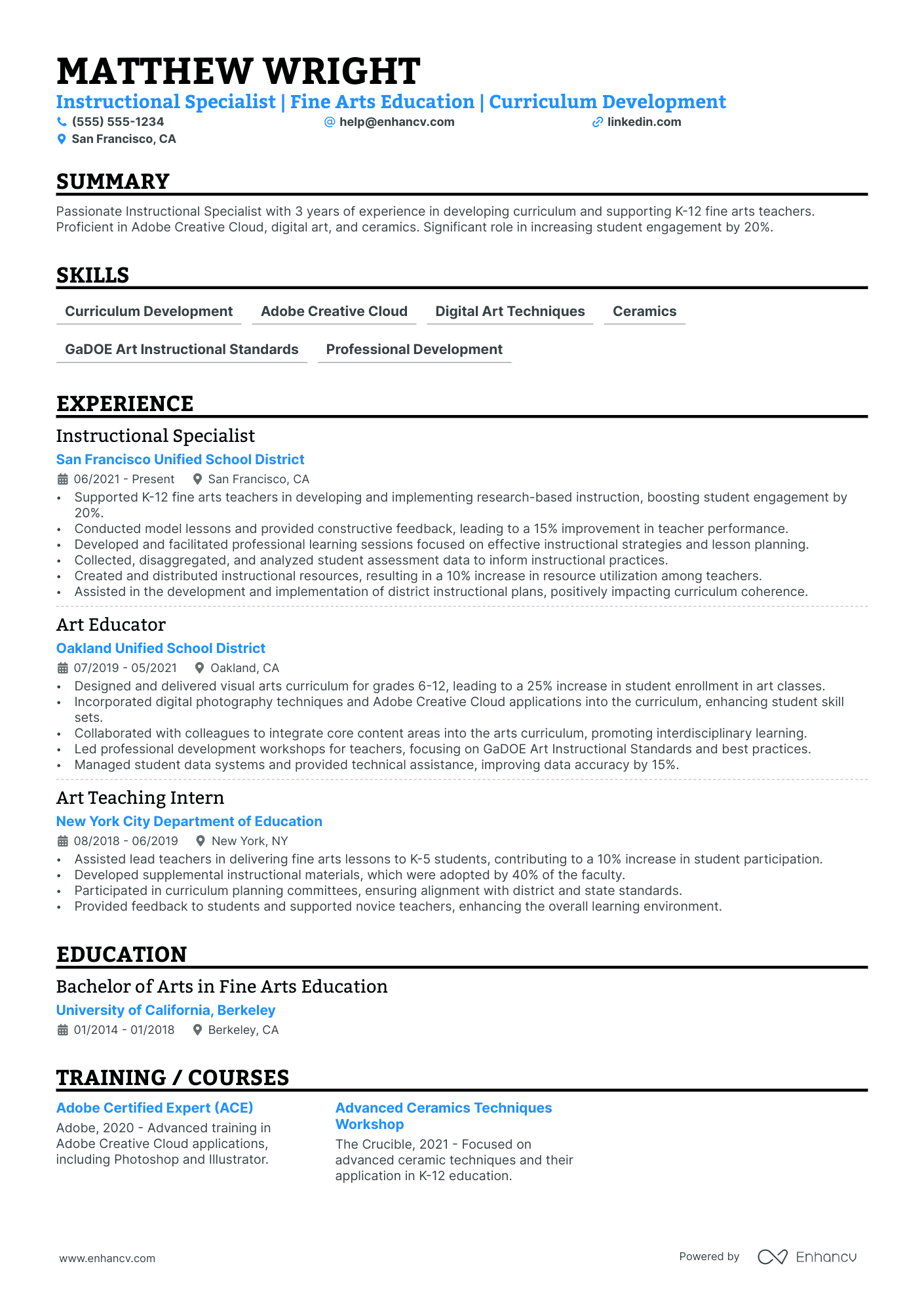 Fine Art Artist resume example