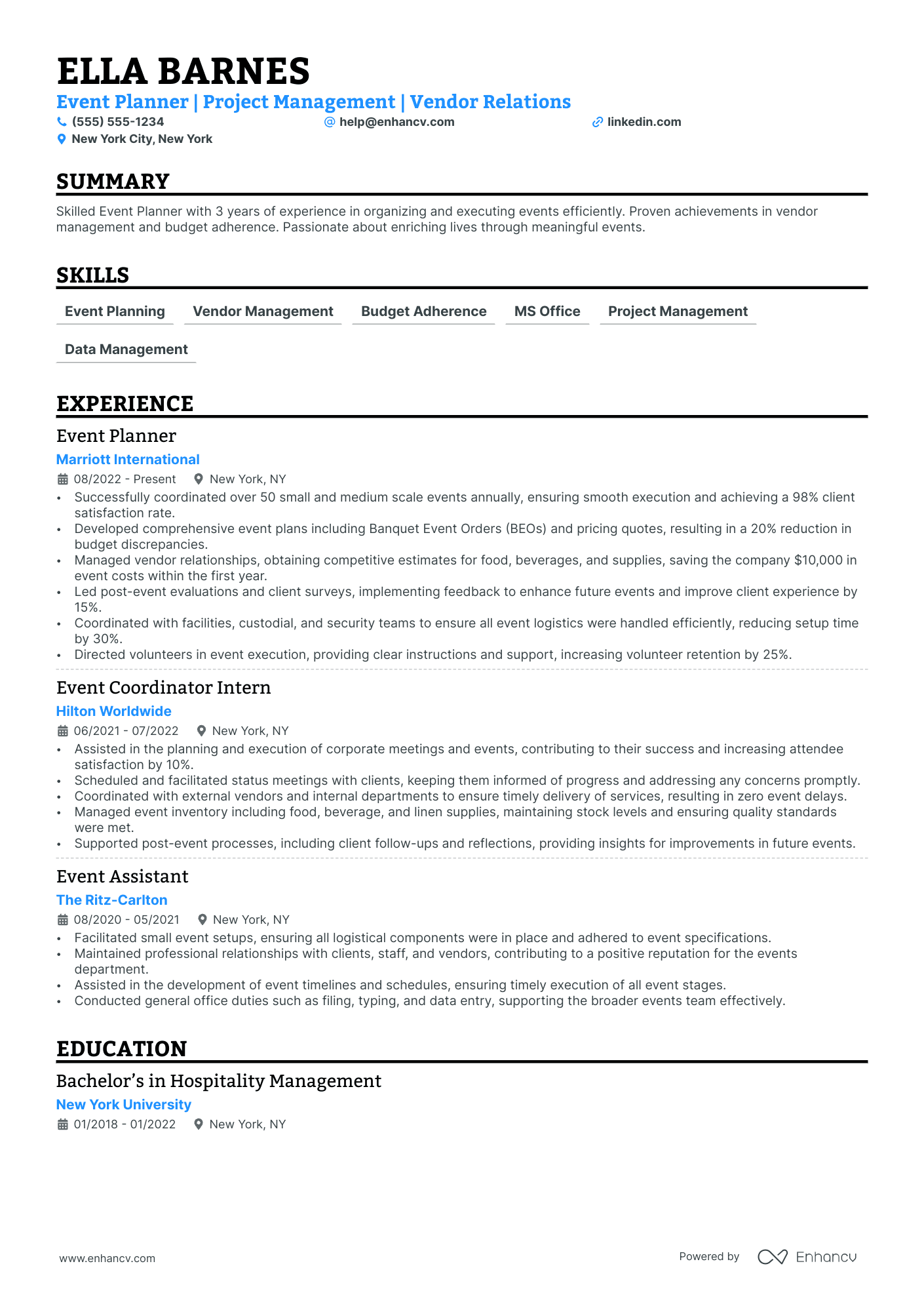 Volunteer Event Planner resume example