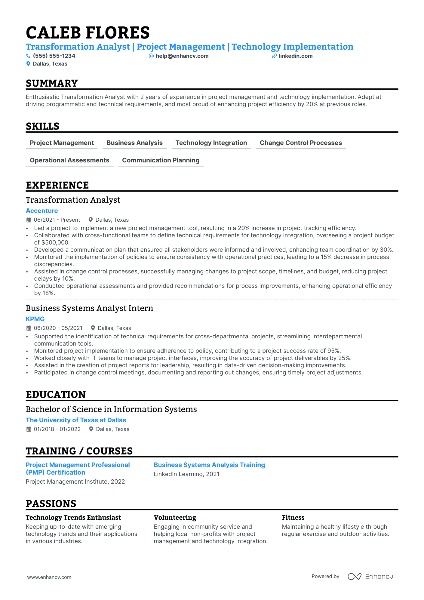 Business Transformation Analyst resume example